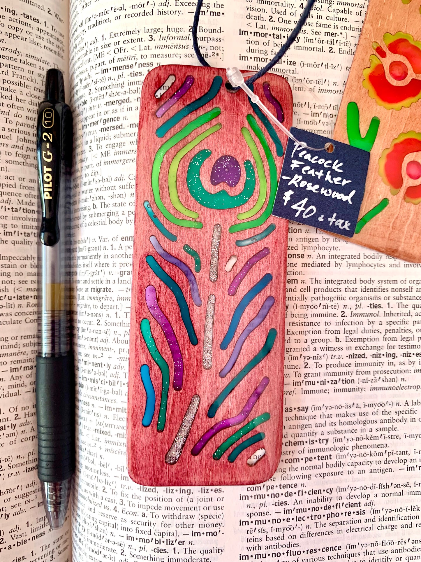 Peacock Feather Wood & Resin Bookmark - Rosewood