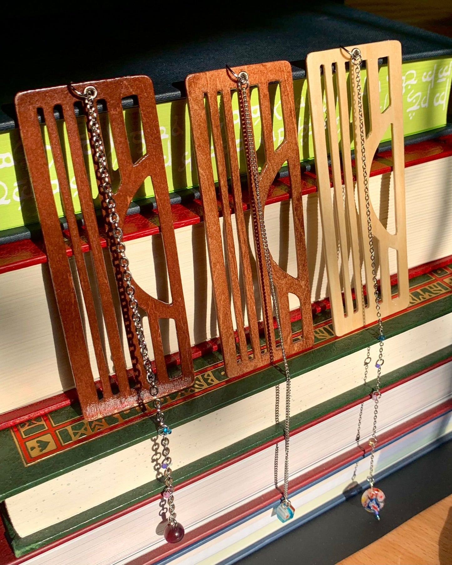 Sunset Wooden Bookmark with Beaded Chain Tassel