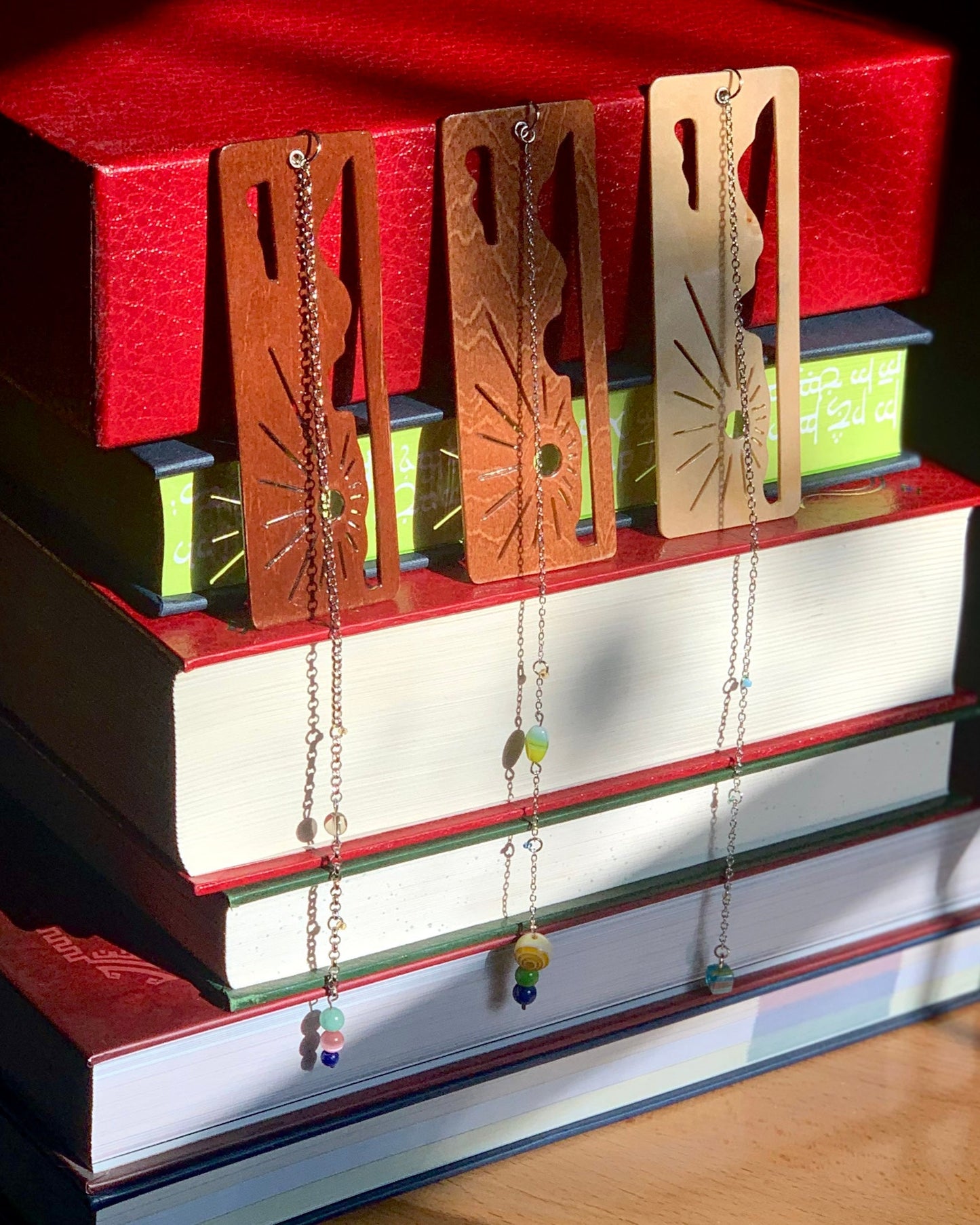 Cloud Sunrise Wooden Bookmark with Beaded Chain Tassel