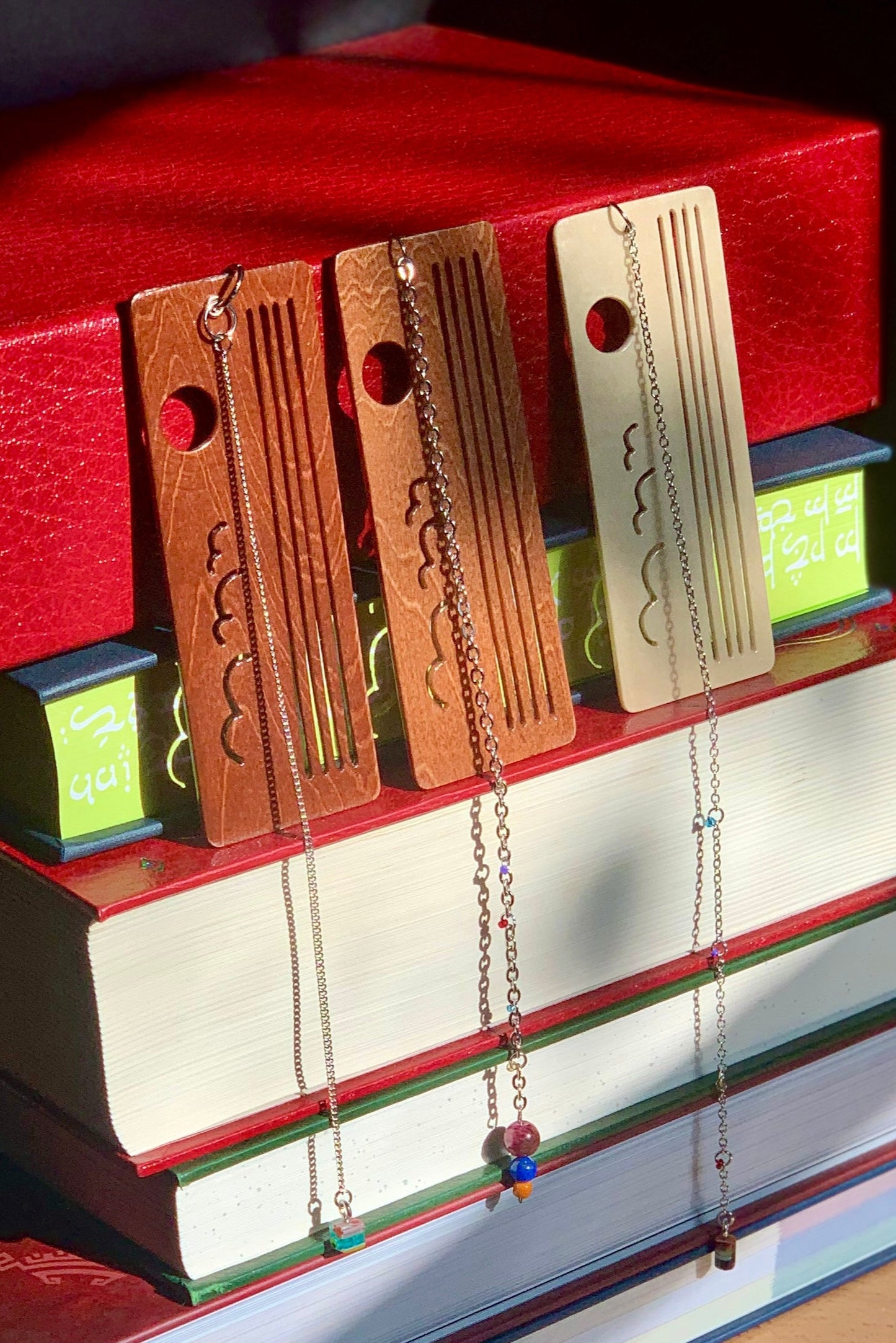 Ocean Sunset Wooden Bookmark with Beaded Chain Tassel
