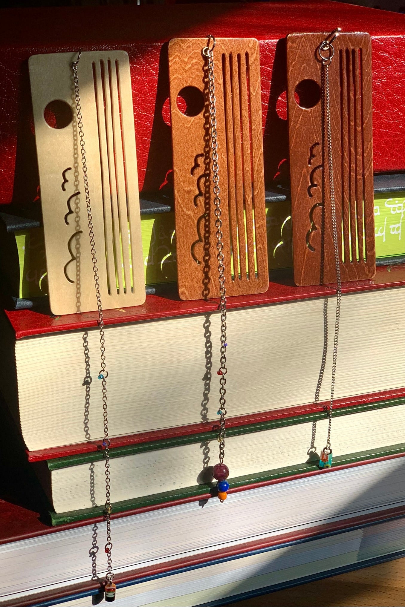 Ocean Sunset Wooden Bookmark with Beaded Chain Tassel