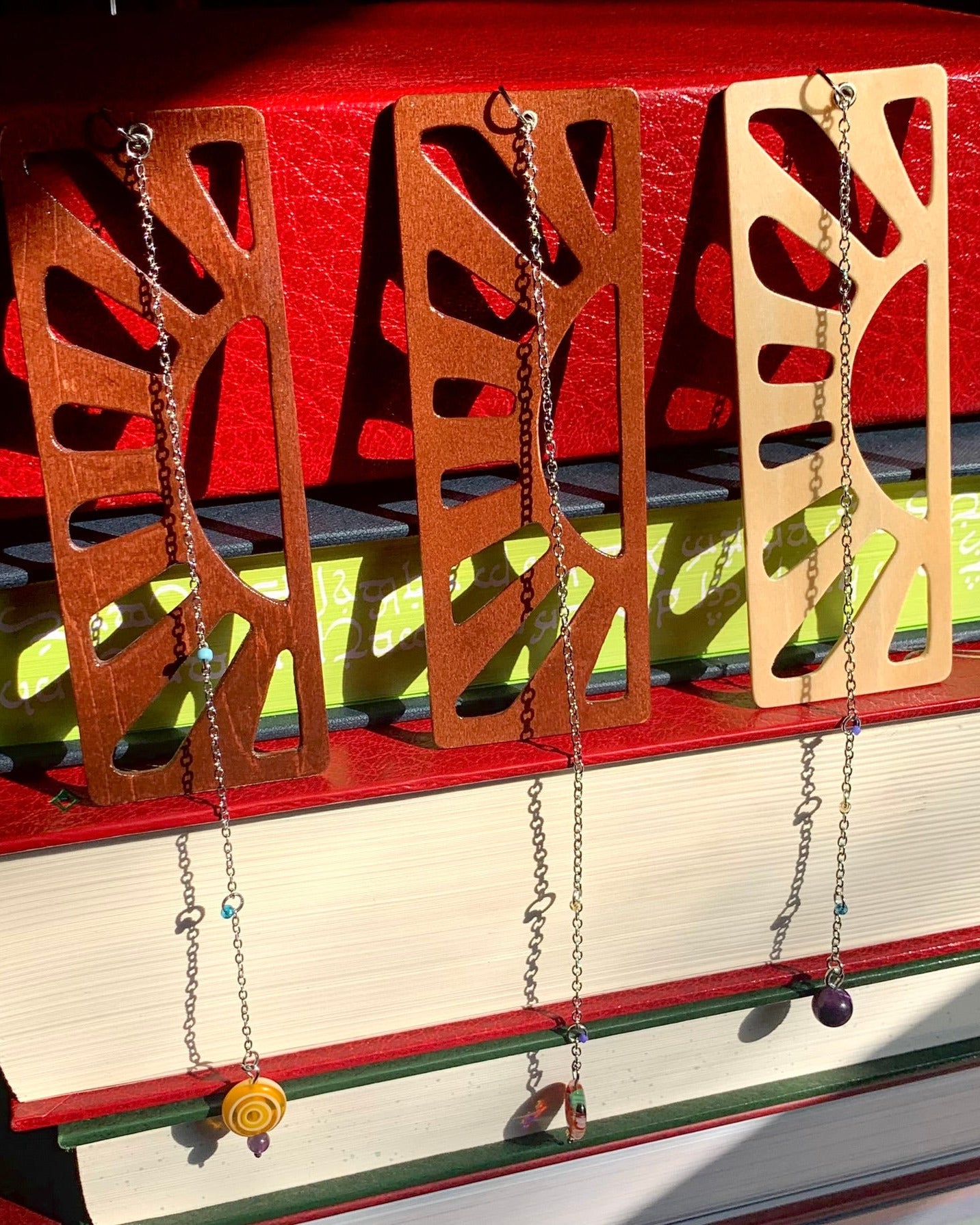 Sunrise Wooden Bookmark with Beaded Chain Tassel