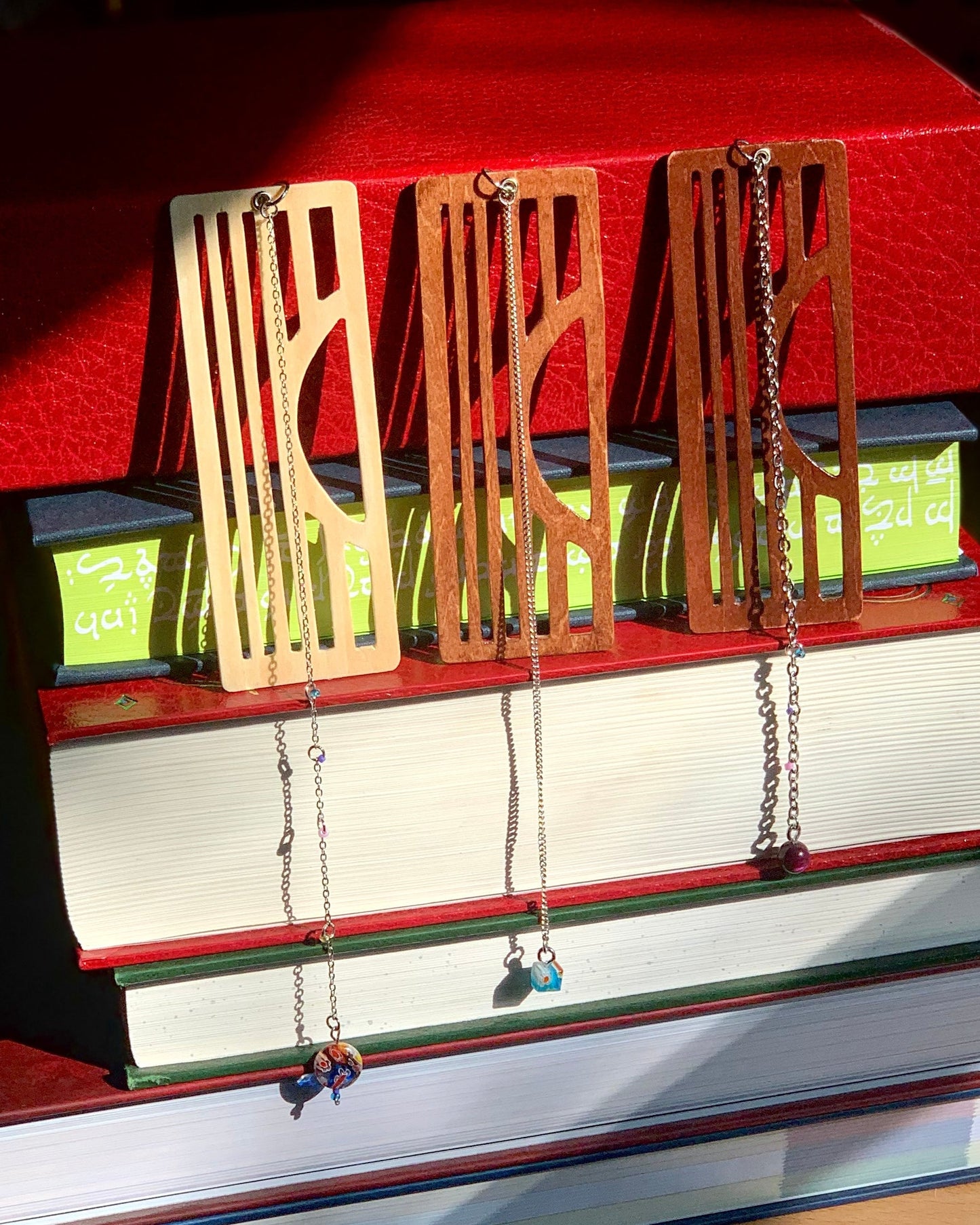 Sunset Wooden Bookmark with Beaded Chain Tassel
