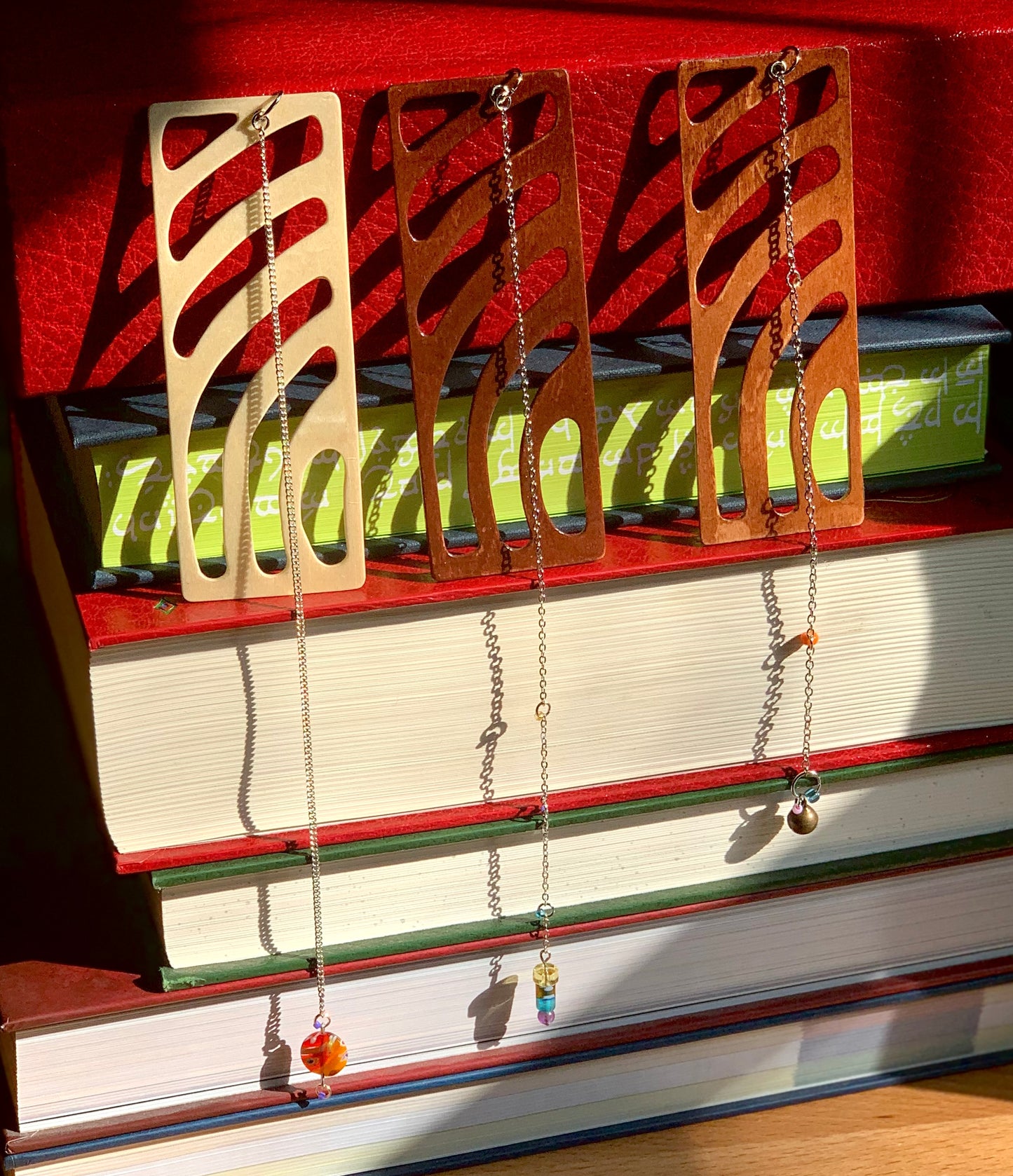 Sunset Vibe Wooden Bookmark with Beaded Chain Tassel