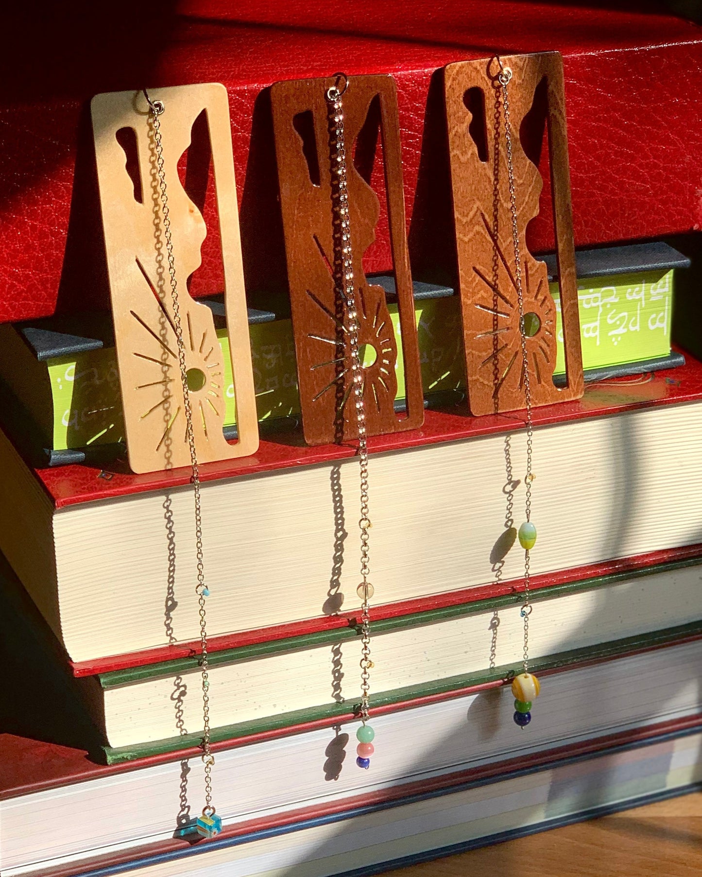 Cloud Sunrise Wooden Bookmark with Beaded Chain Tassel