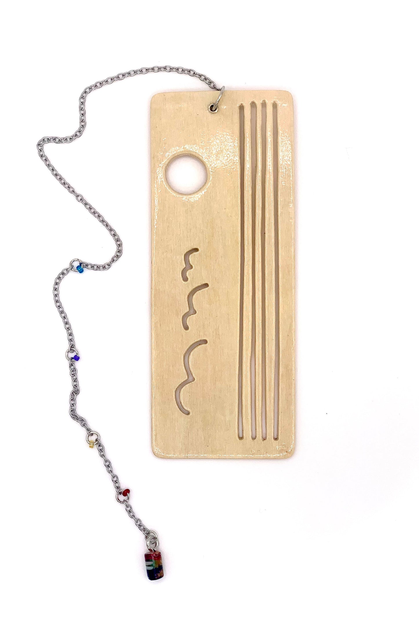 Ocean Sunset Wooden Bookmark with Beaded Chain Tassel