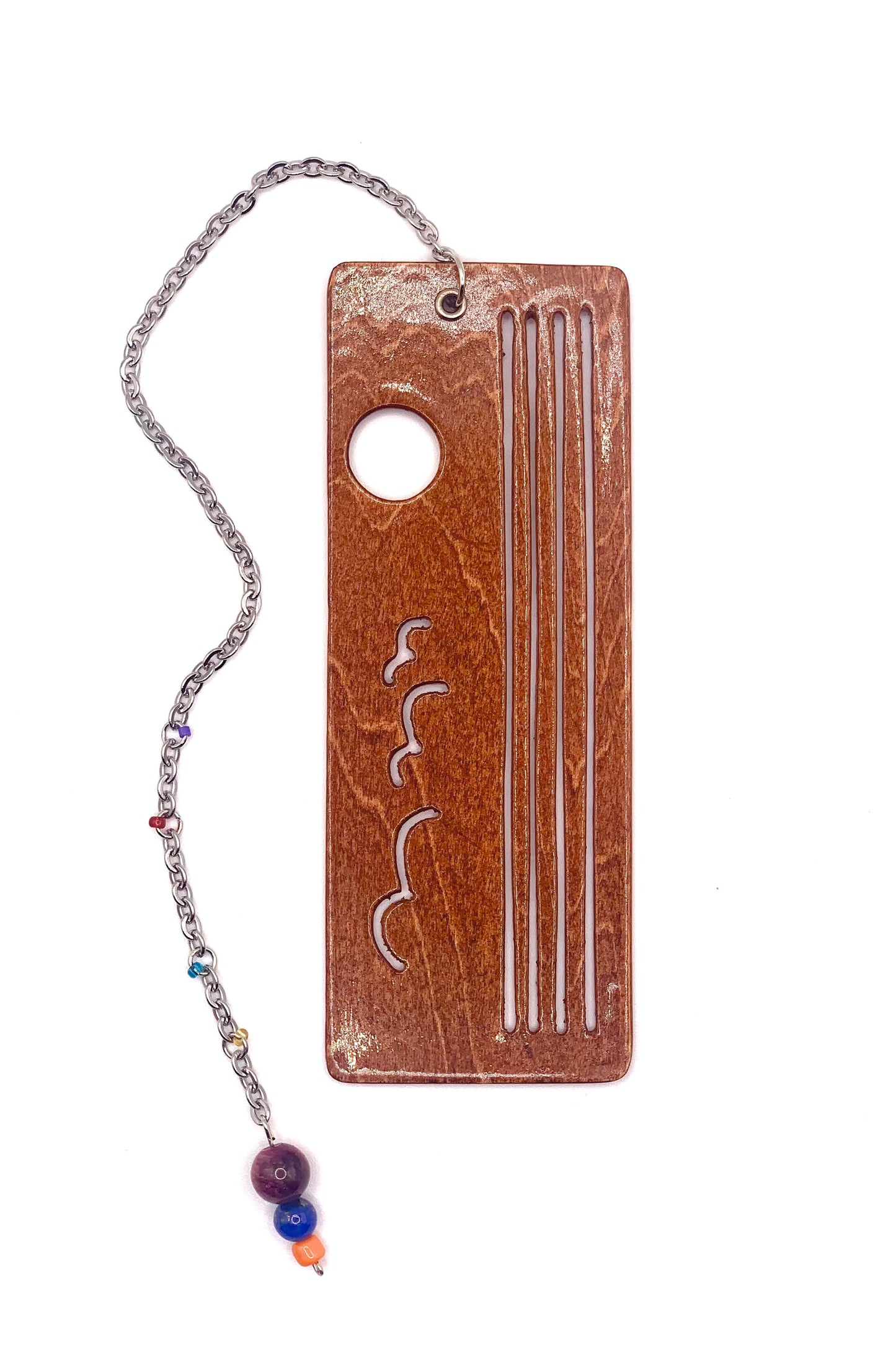 Ocean Sunset Wooden Bookmark with Beaded Chain Tassel