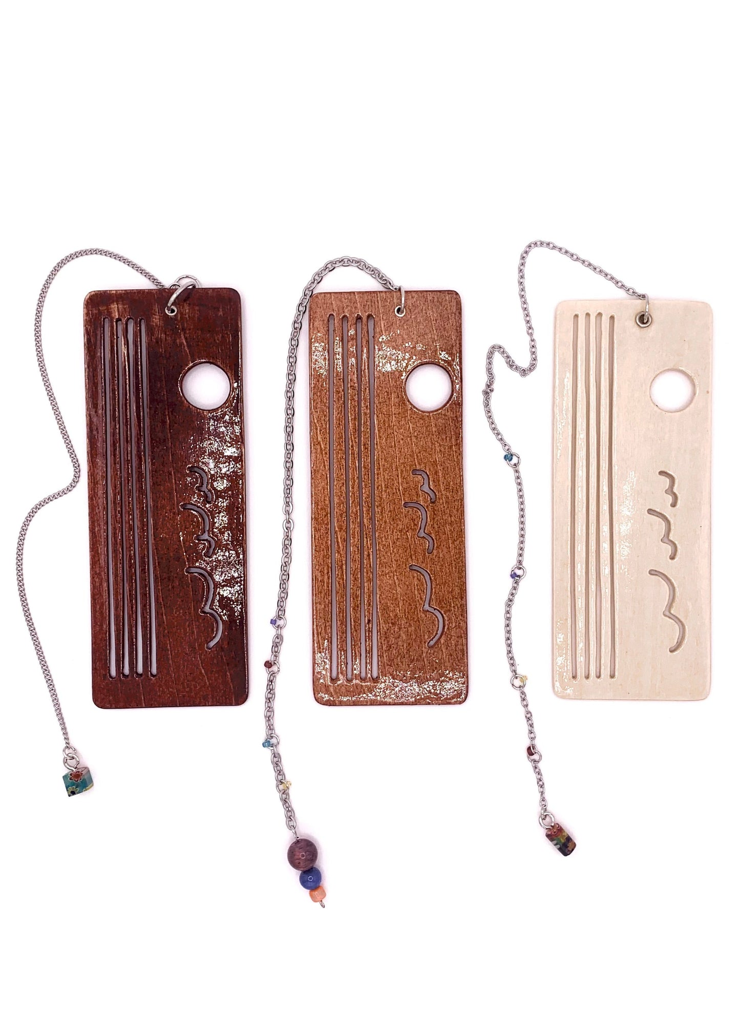 Ocean Sunset Wooden Bookmark with Beaded Chain Tassel