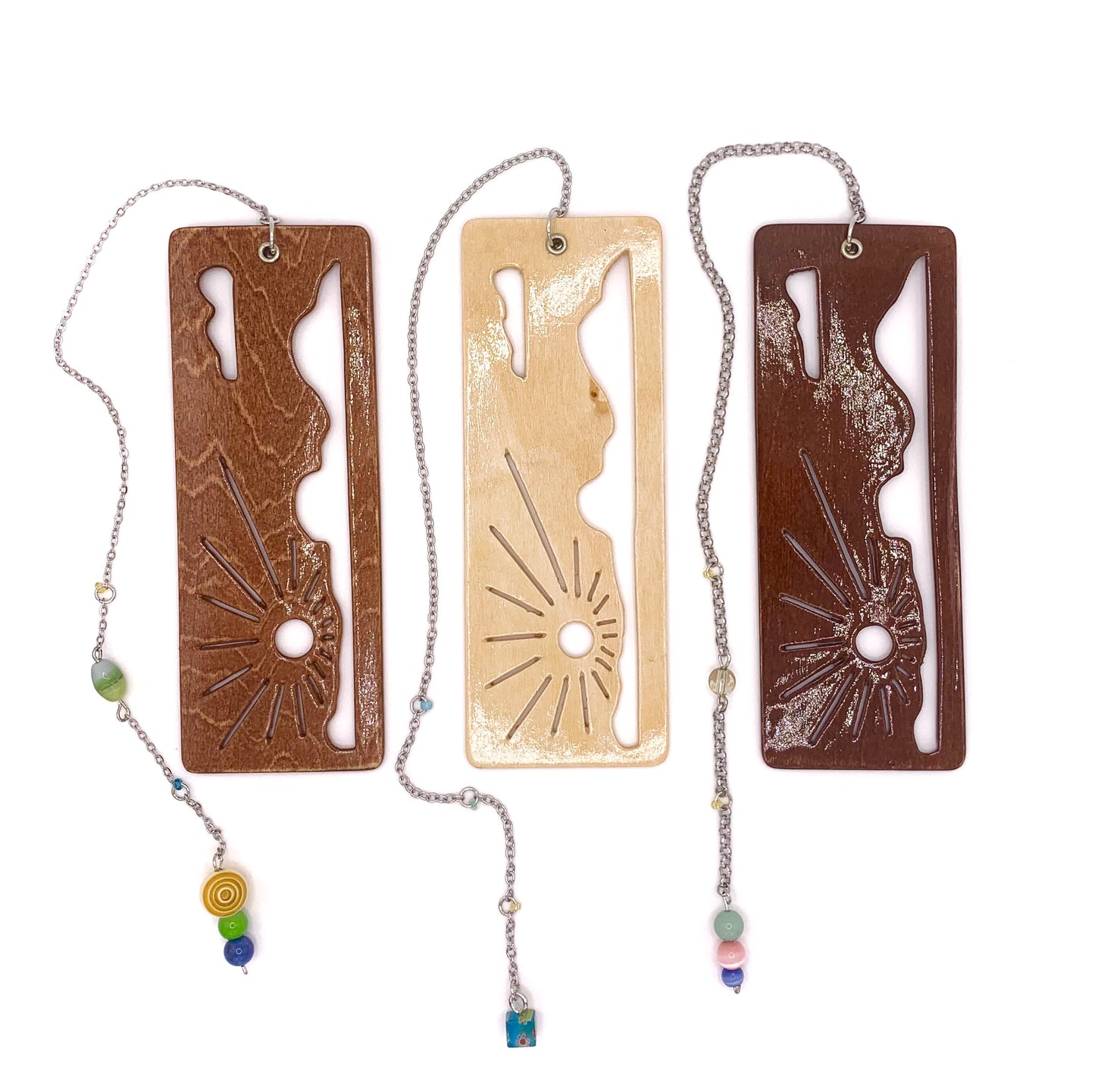 Cloud Sunrise Wooden Bookmark with Beaded Chain Tassel