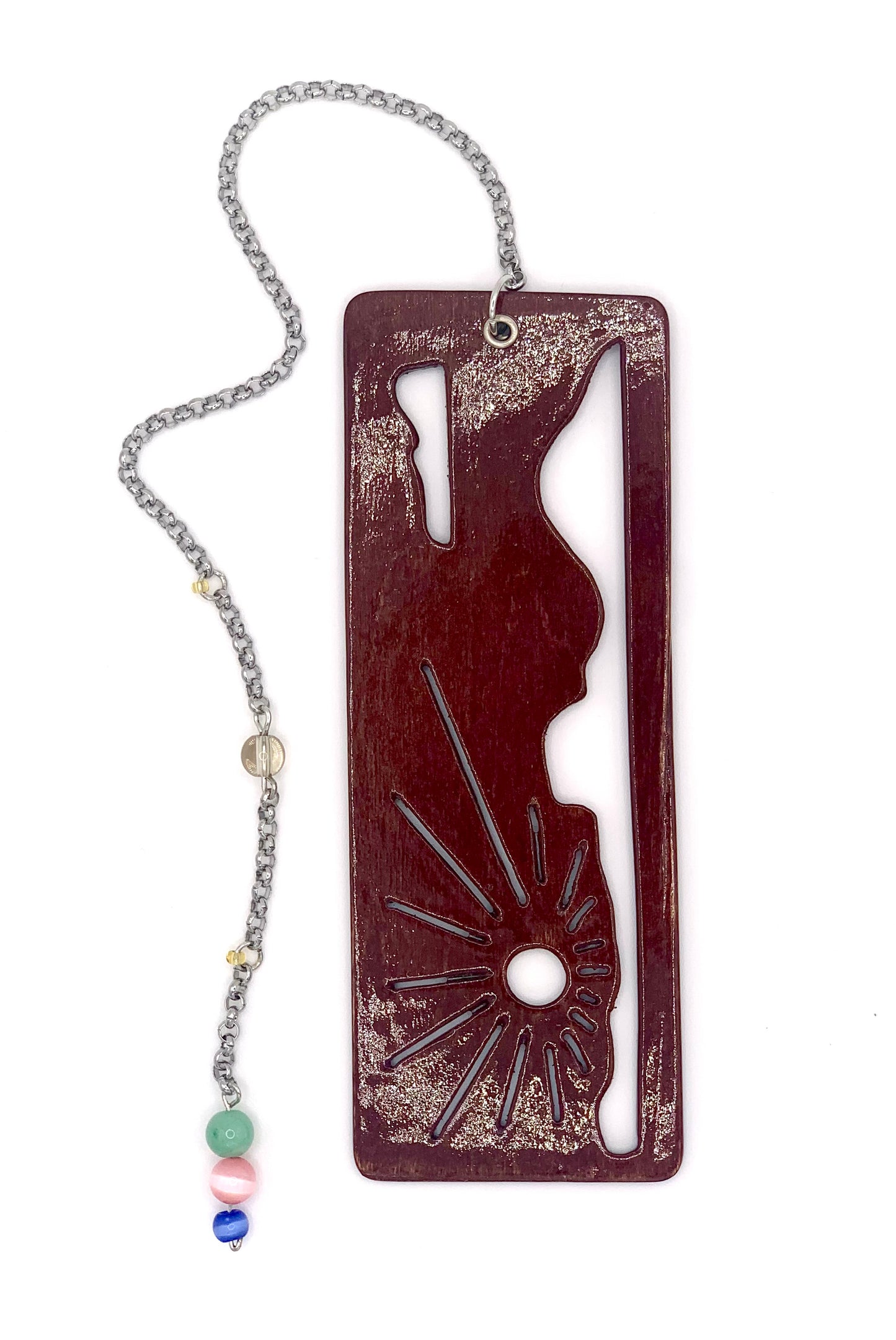 Cloud Sunrise Wooden Bookmark with Beaded Chain Tassel