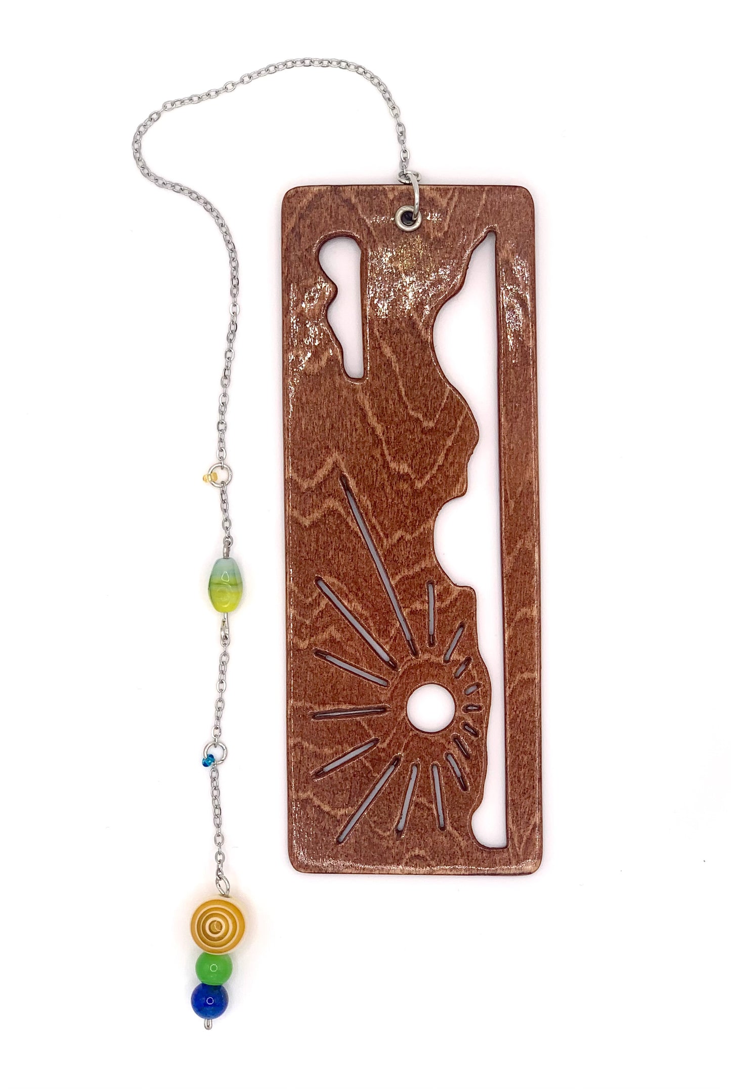 Cloud Sunrise Wooden Bookmark with Beaded Chain Tassel