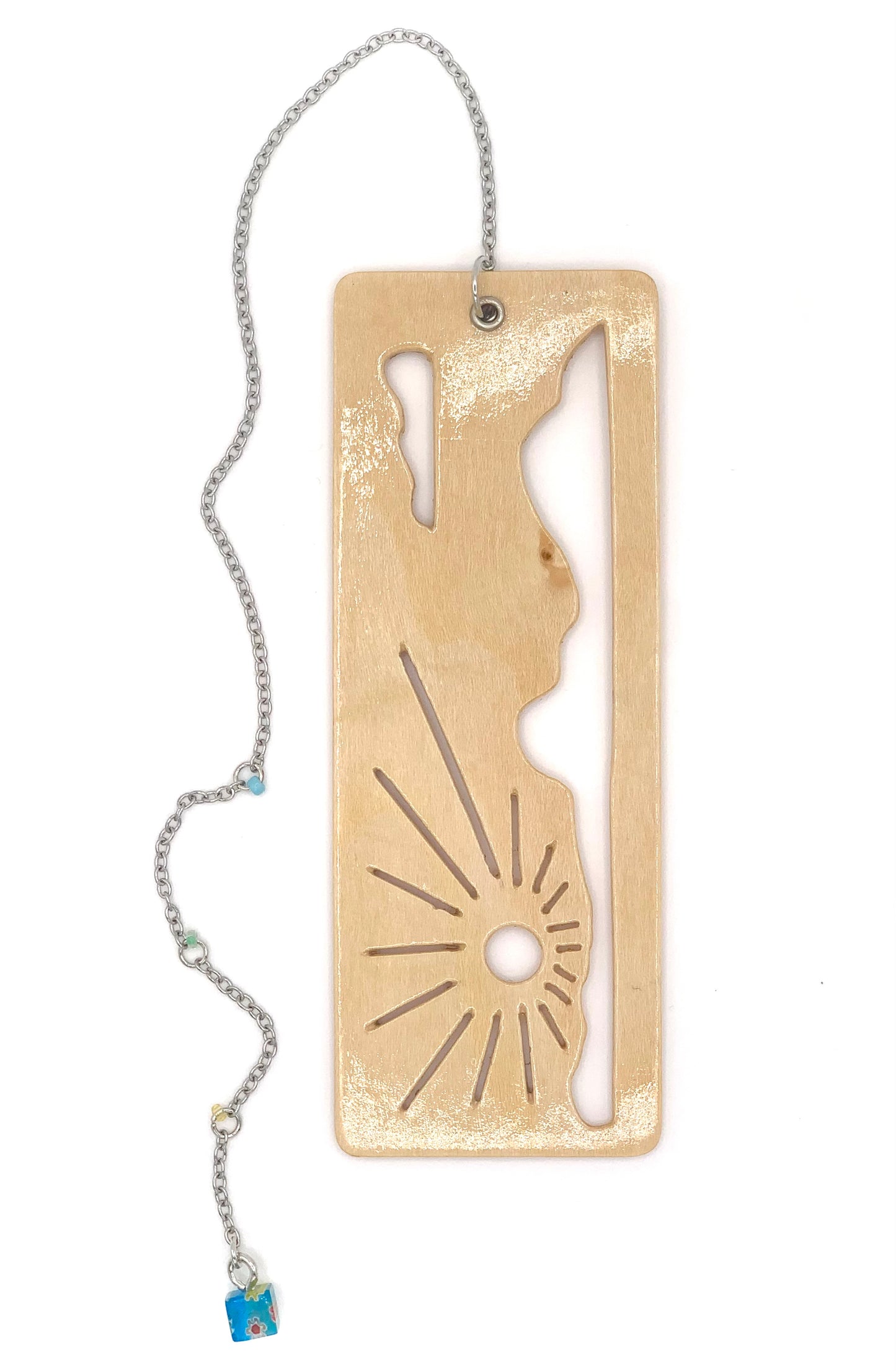 Cloud Sunrise Wooden Bookmark with Beaded Chain Tassel