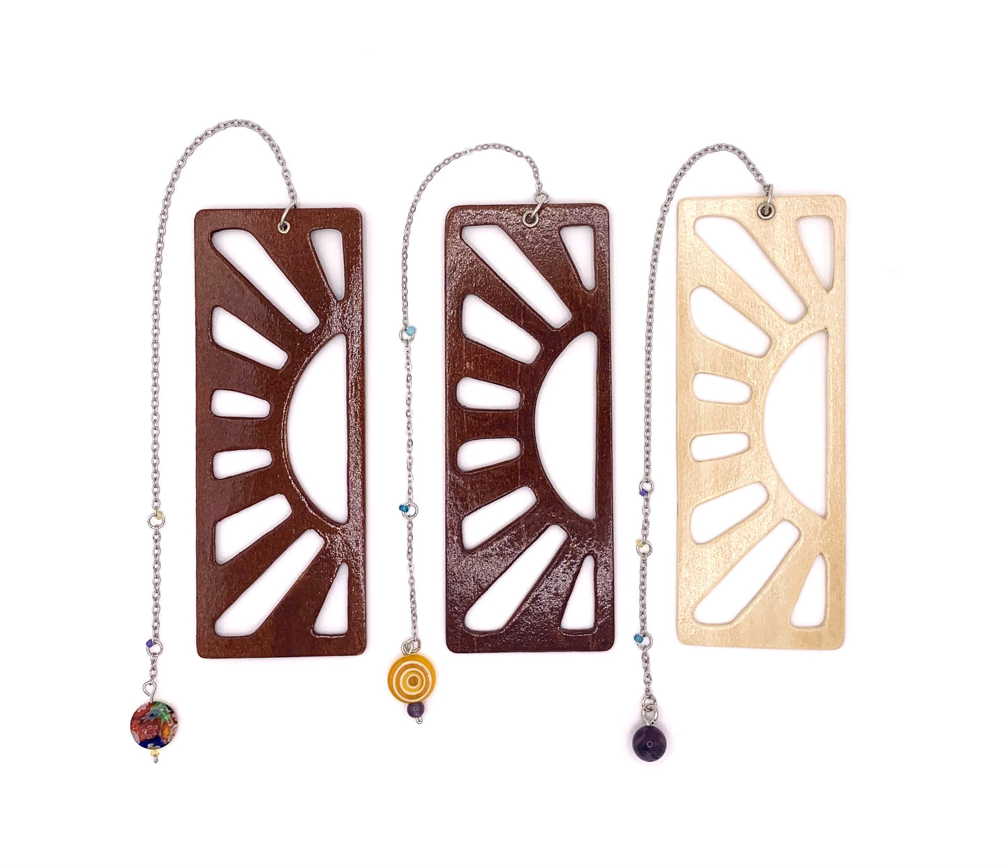 Sunrise Wooden Bookmark with Beaded Chain Tassel