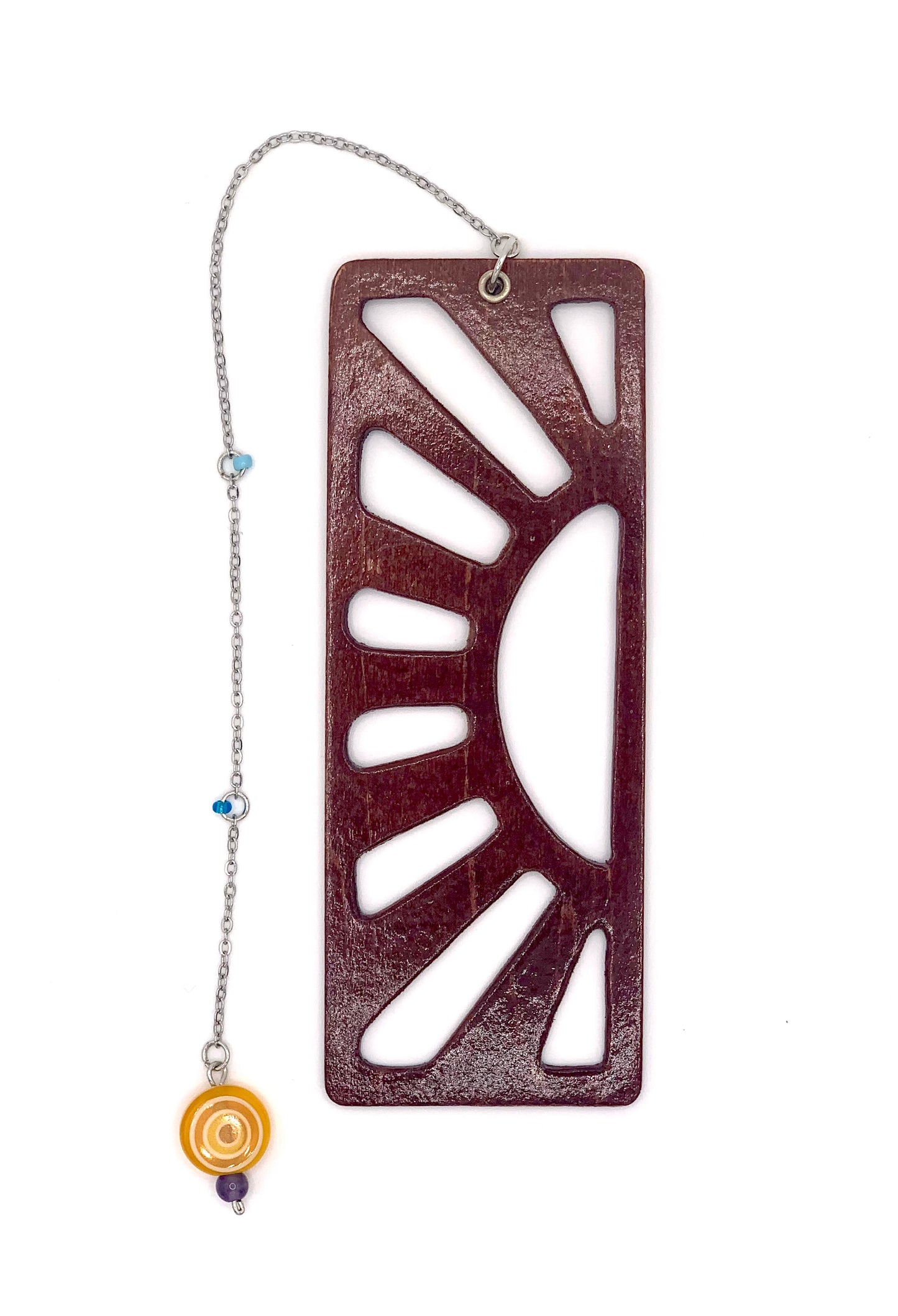 Sunrise Wooden Bookmark with Beaded Chain Tassel