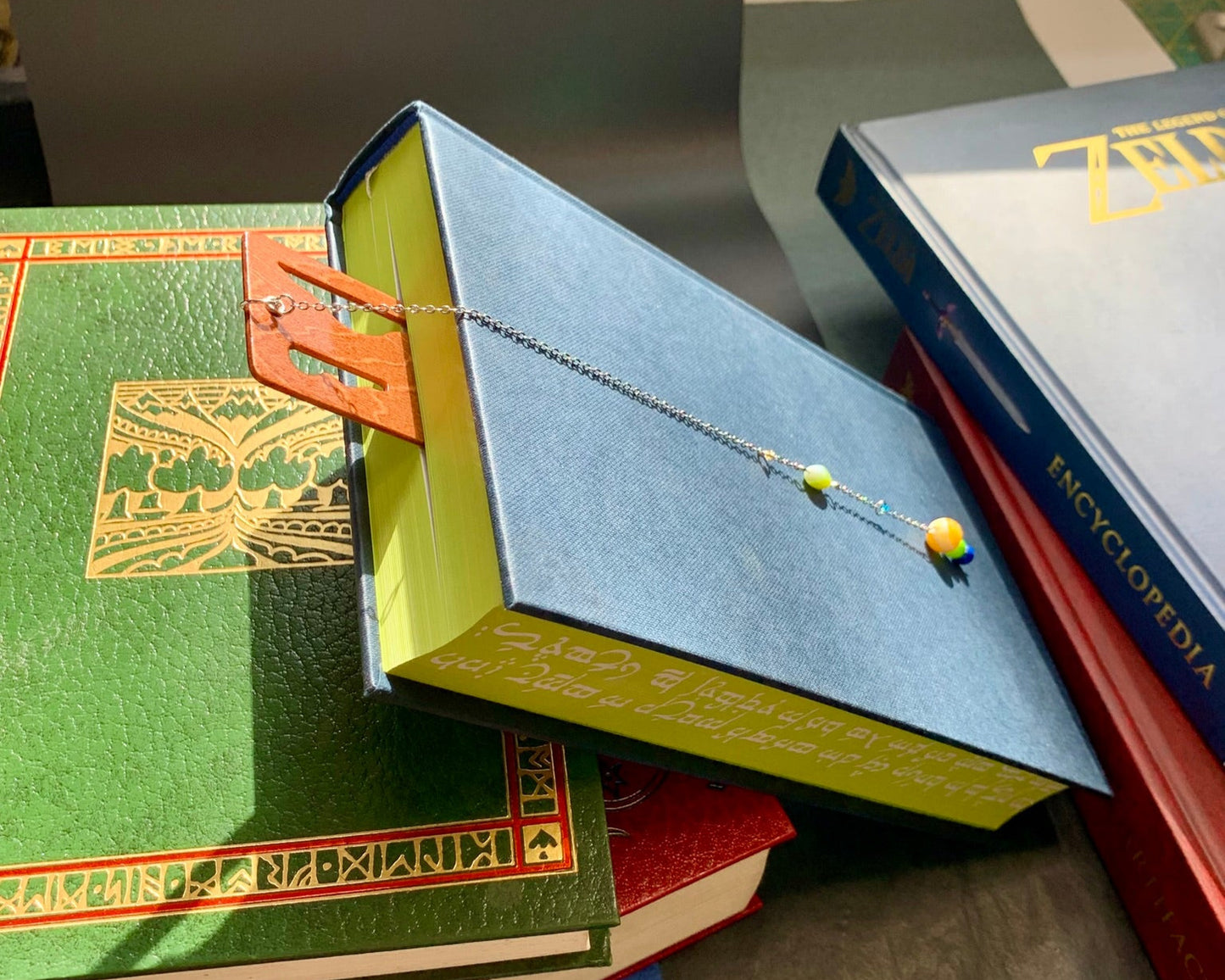 Cloud Sunrise Wooden Bookmark with Beaded Chain Tassel