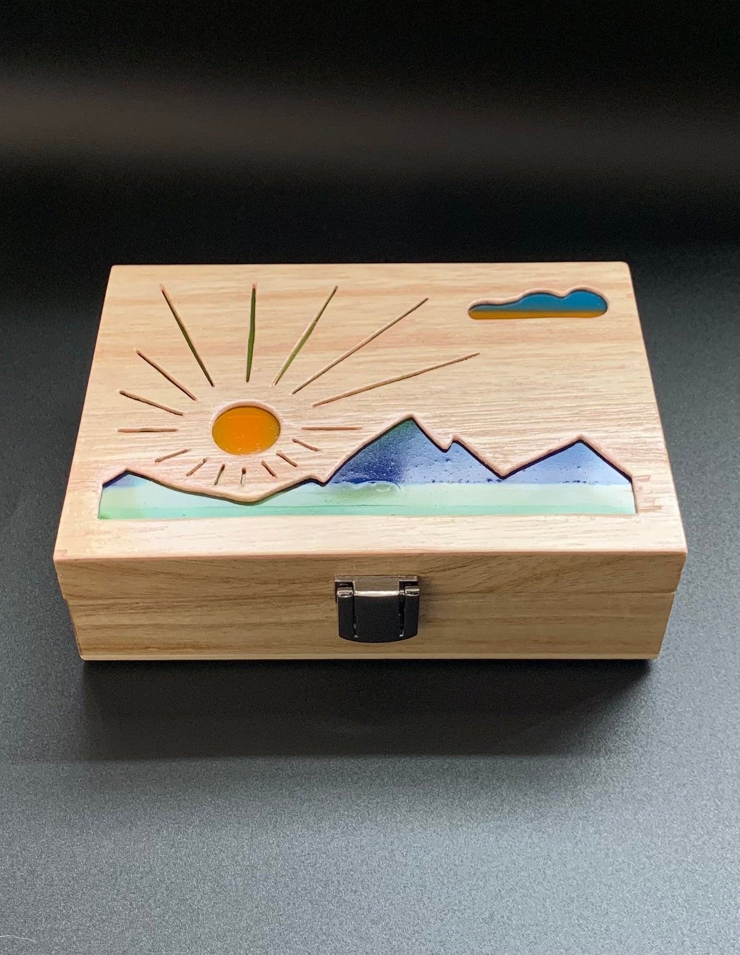 Mountain Sunrise Glow Light Wooden Box - Natural Basswood
