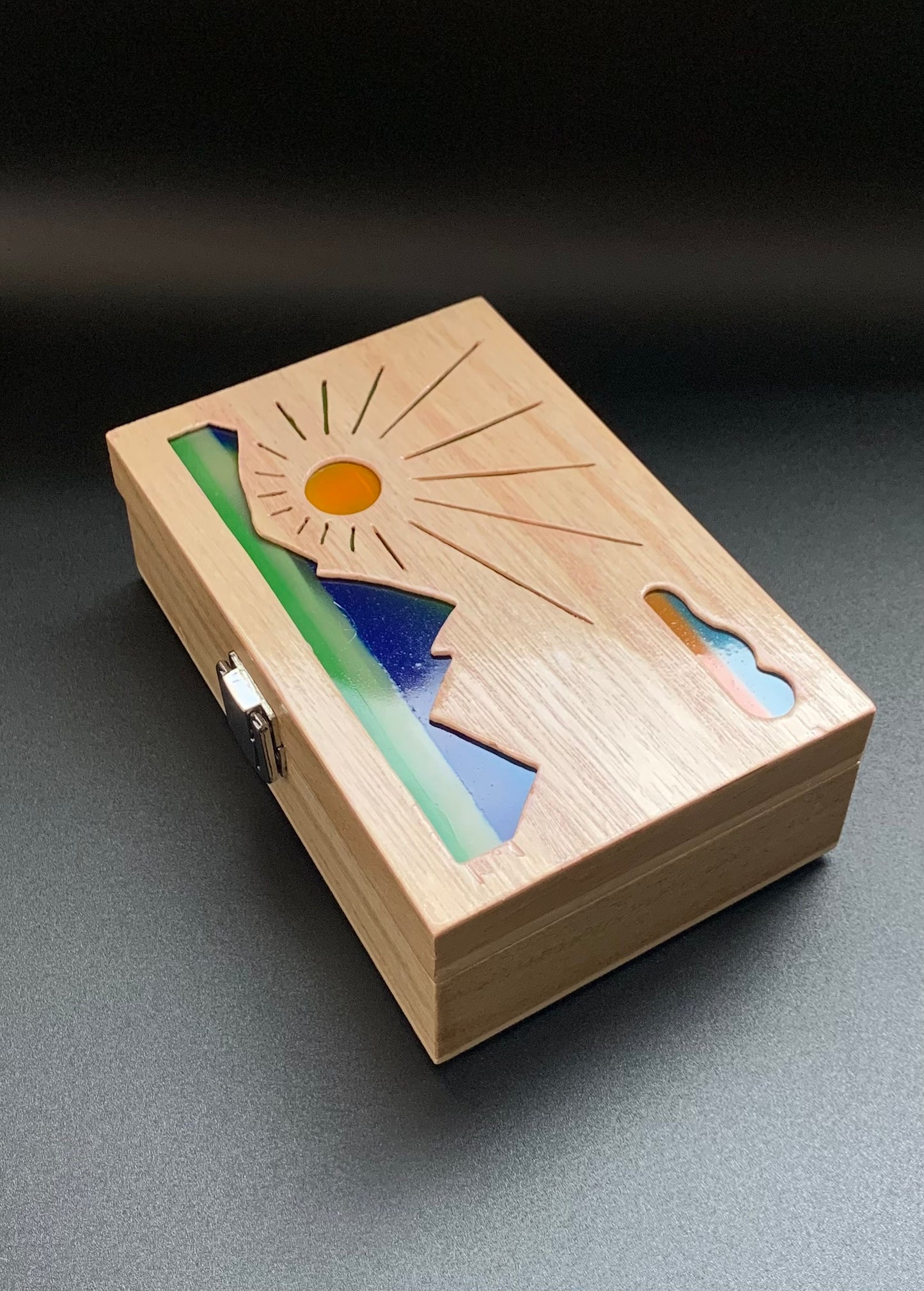 Mountain Sunrise Glow Light Wooden Box - Natural Basswood