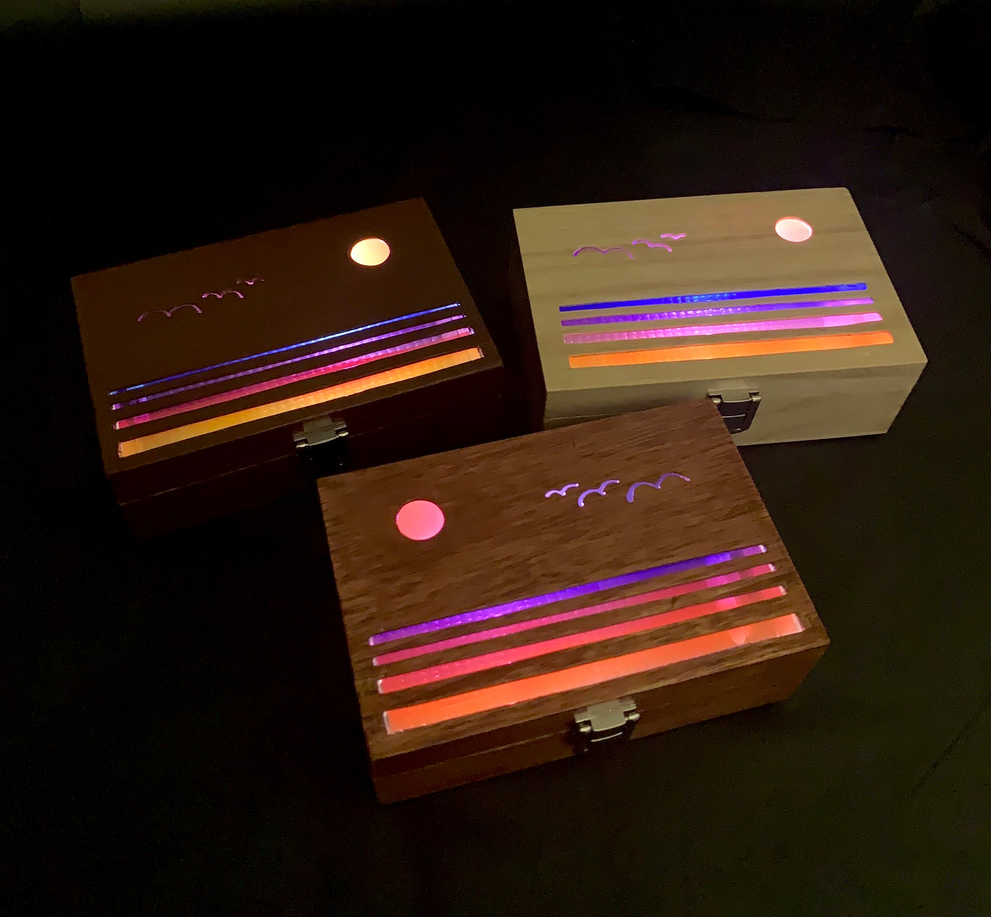 Ocean Sunset Glow Light Wooden Box
