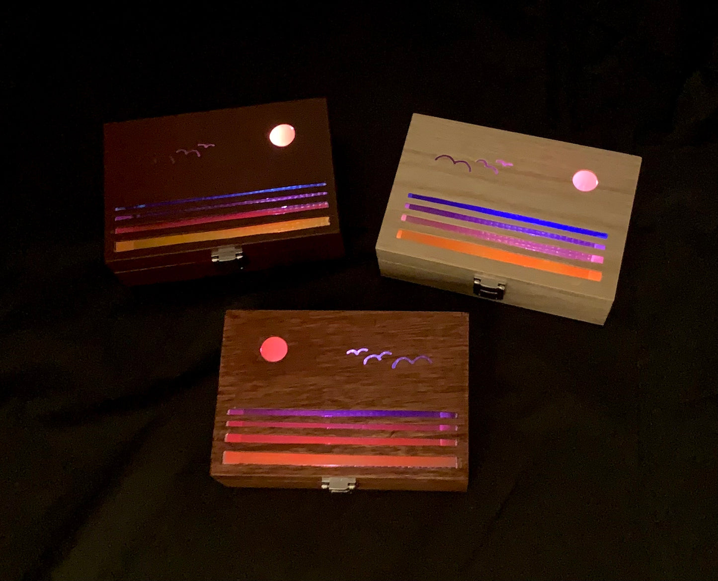 Ocean Sunset Glow Light Wooden Box