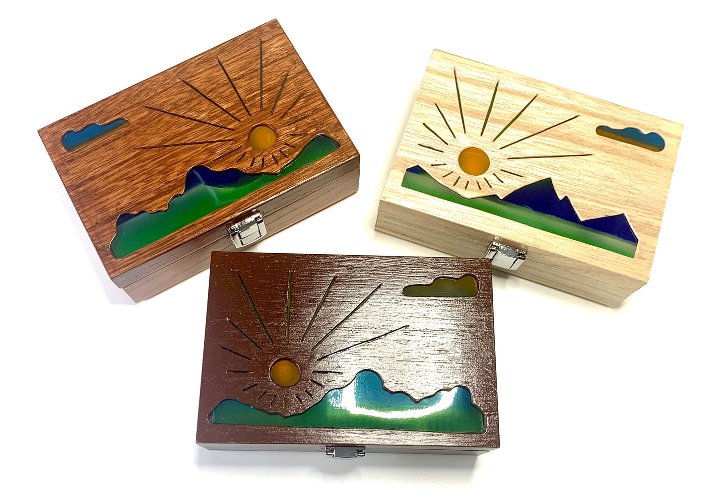 Mountain Sunrise Glow Light Wooden Box - Natural Basswood