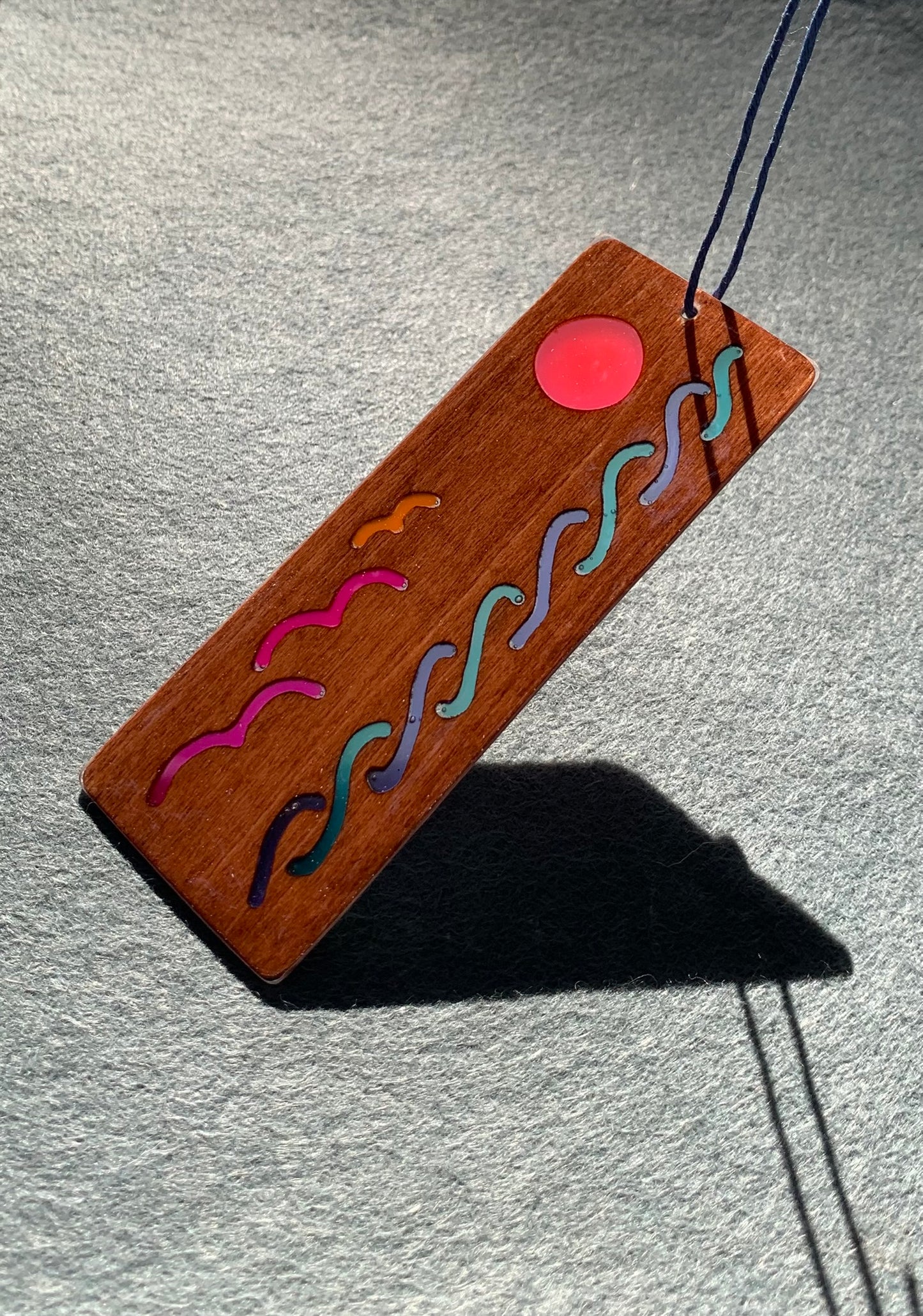 Ocean Sunset Wood & Resin Bookmark - Wave Pattern