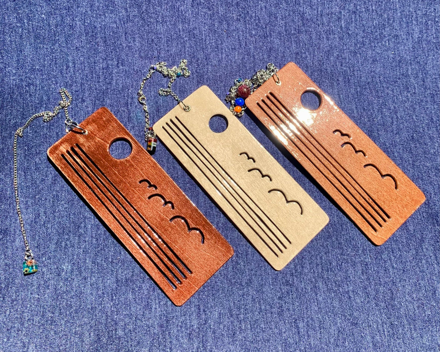 Ocean Sunset Wooden Bookmark with Beaded Chain Tassel