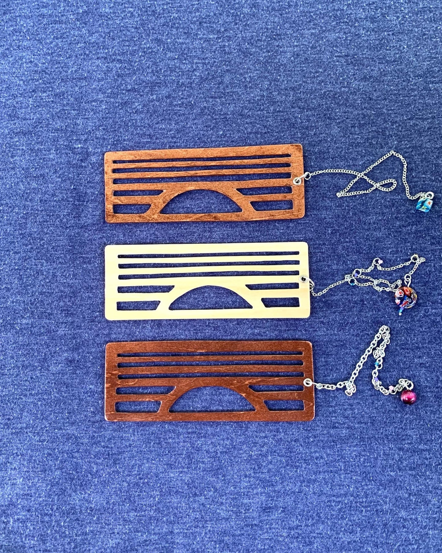 Sunset Wooden Bookmark with Beaded Chain Tassel
