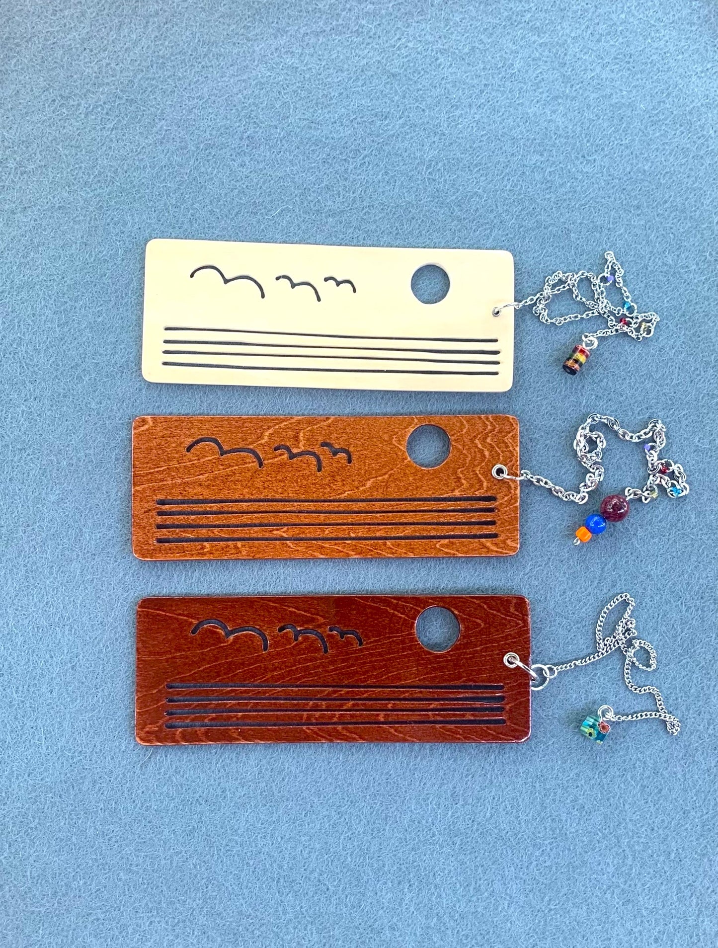 Ocean Sunset Wooden Bookmark with Beaded Chain Tassel