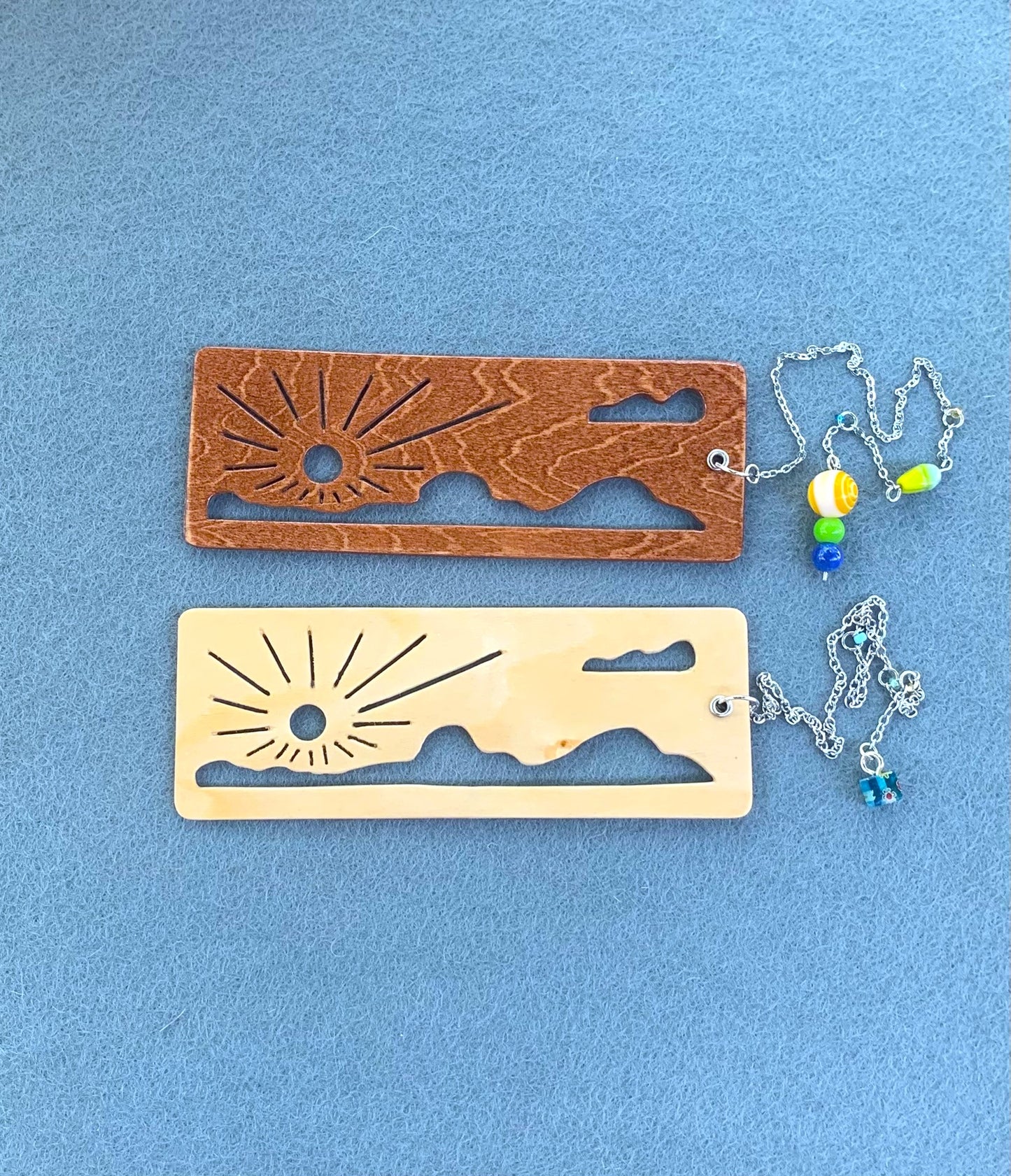 Cloud Sunrise Wooden Bookmark with Beaded Chain Tassel