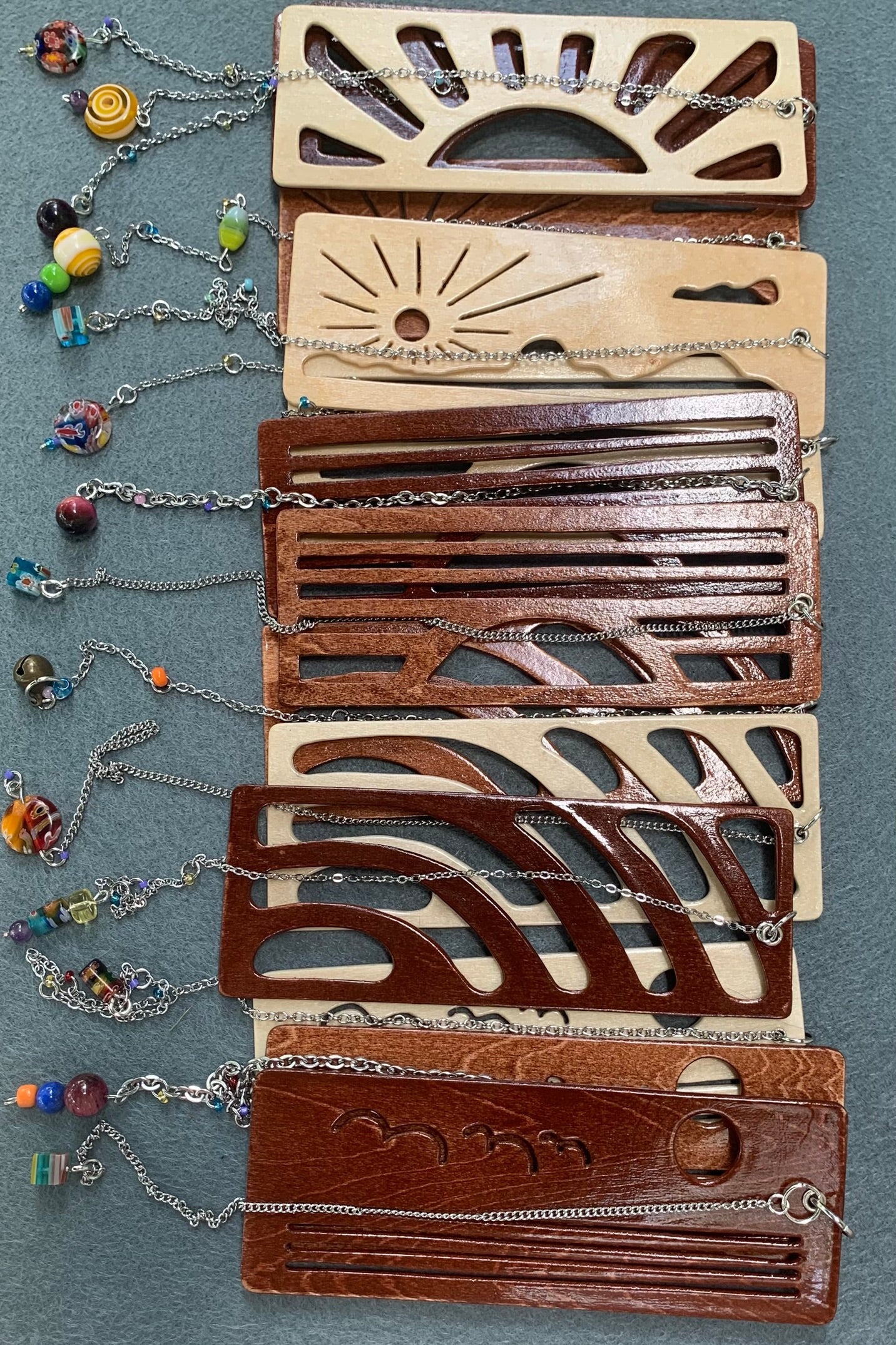 Ocean Sunset Wooden Bookmark with Beaded Chain Tassel