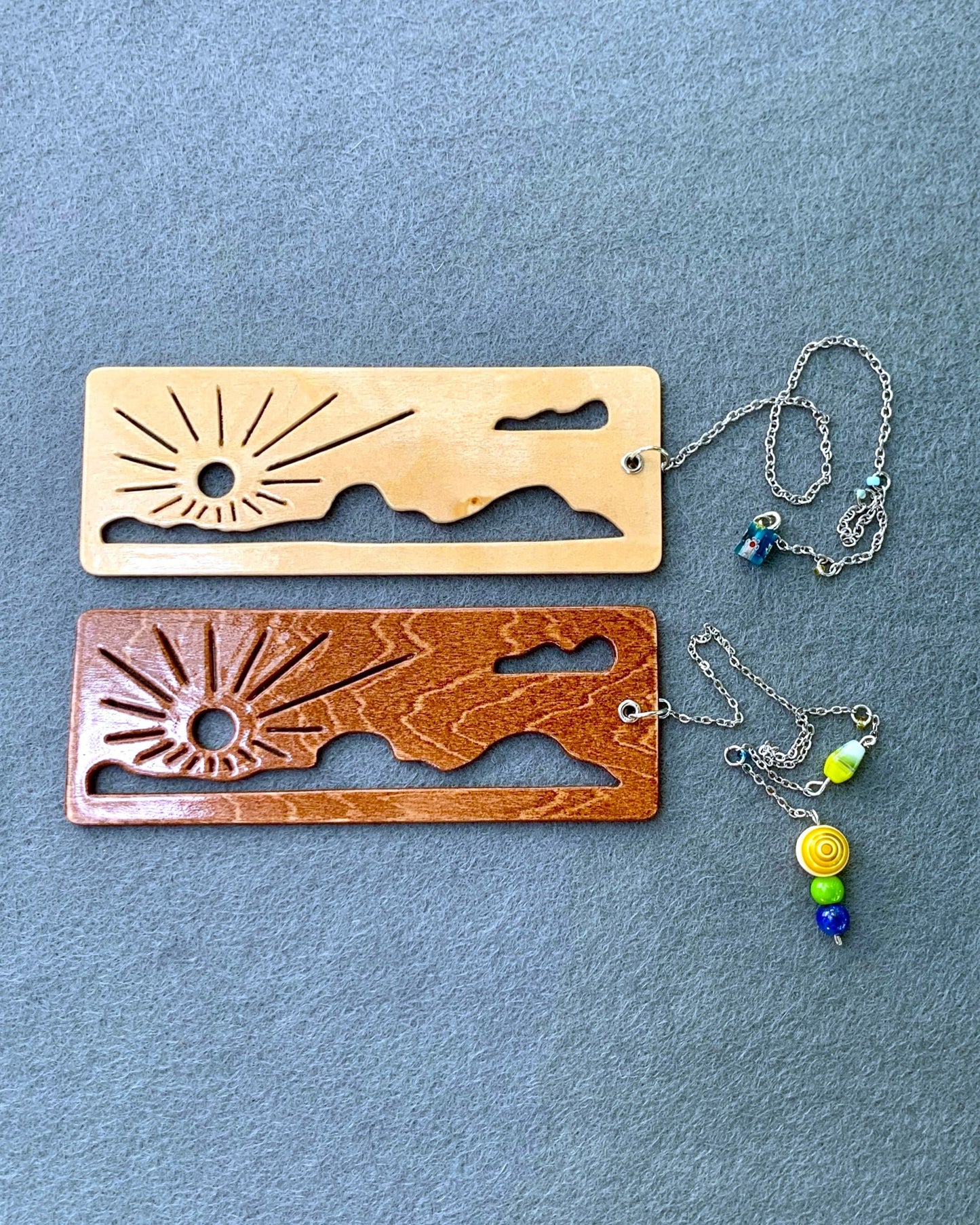 Cloud Sunrise Wooden Bookmark with Beaded Chain Tassel