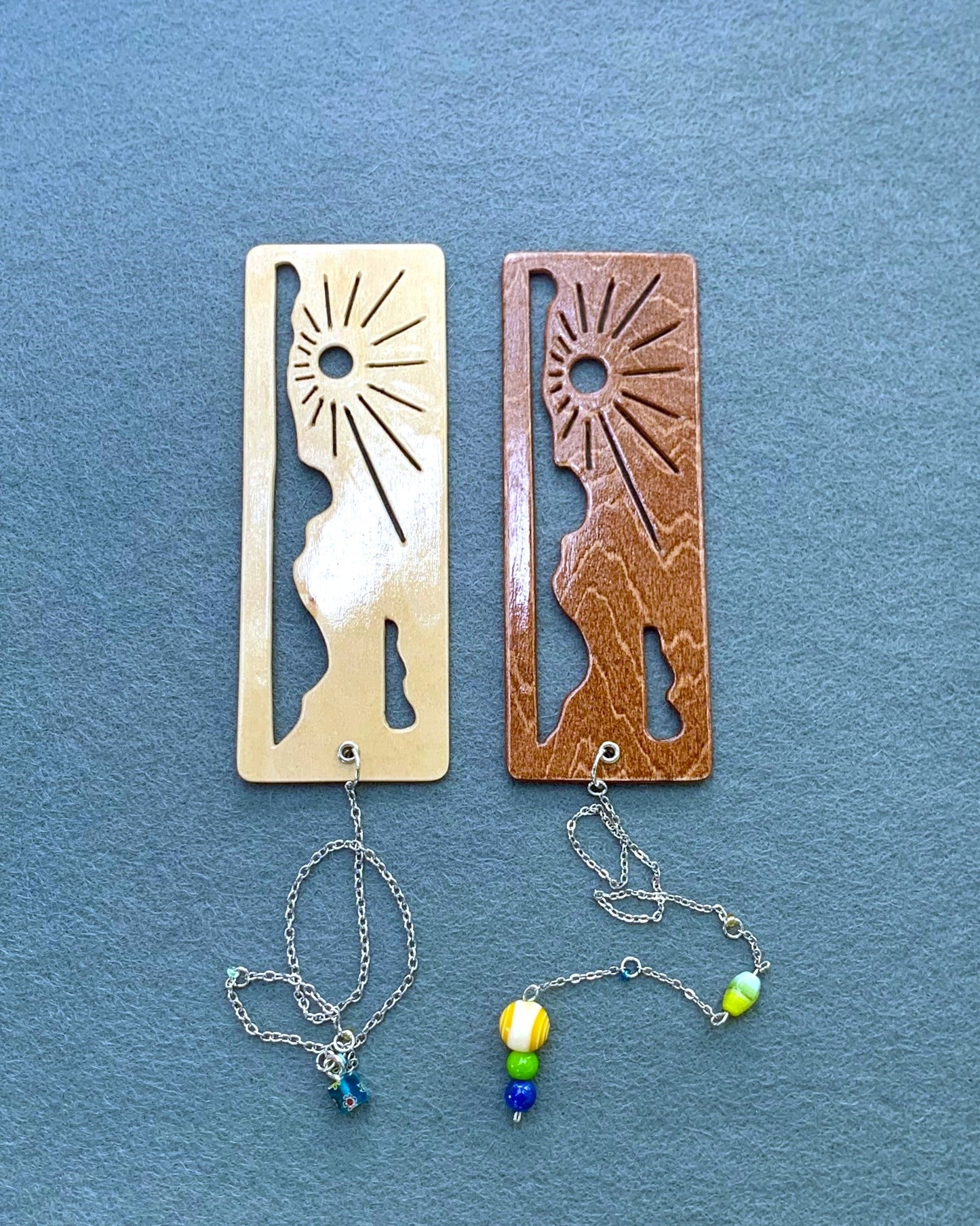 Cloud Sunrise Wooden Bookmark with Beaded Chain Tassel