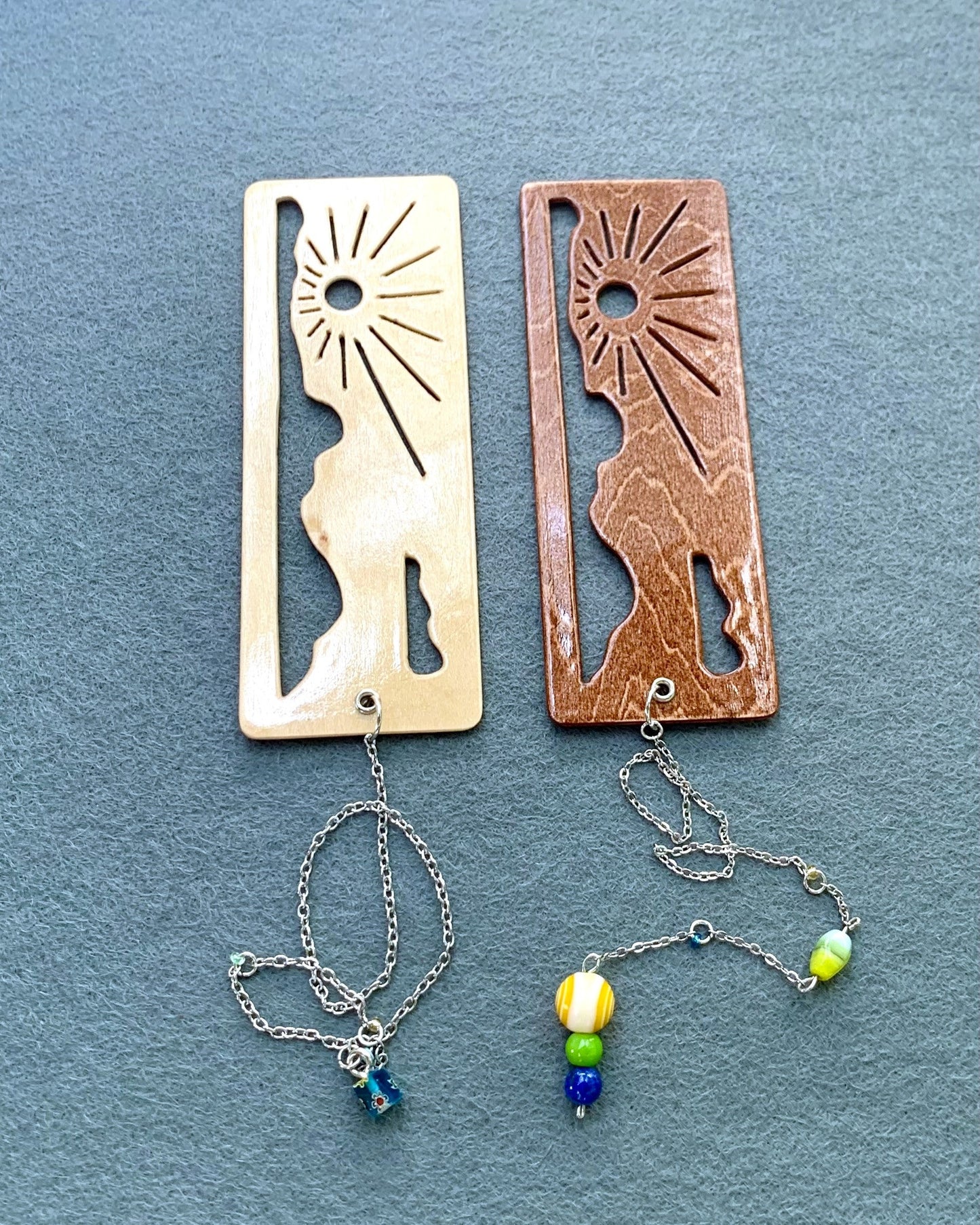 Cloud Sunrise Wooden Bookmark with Beaded Chain Tassel