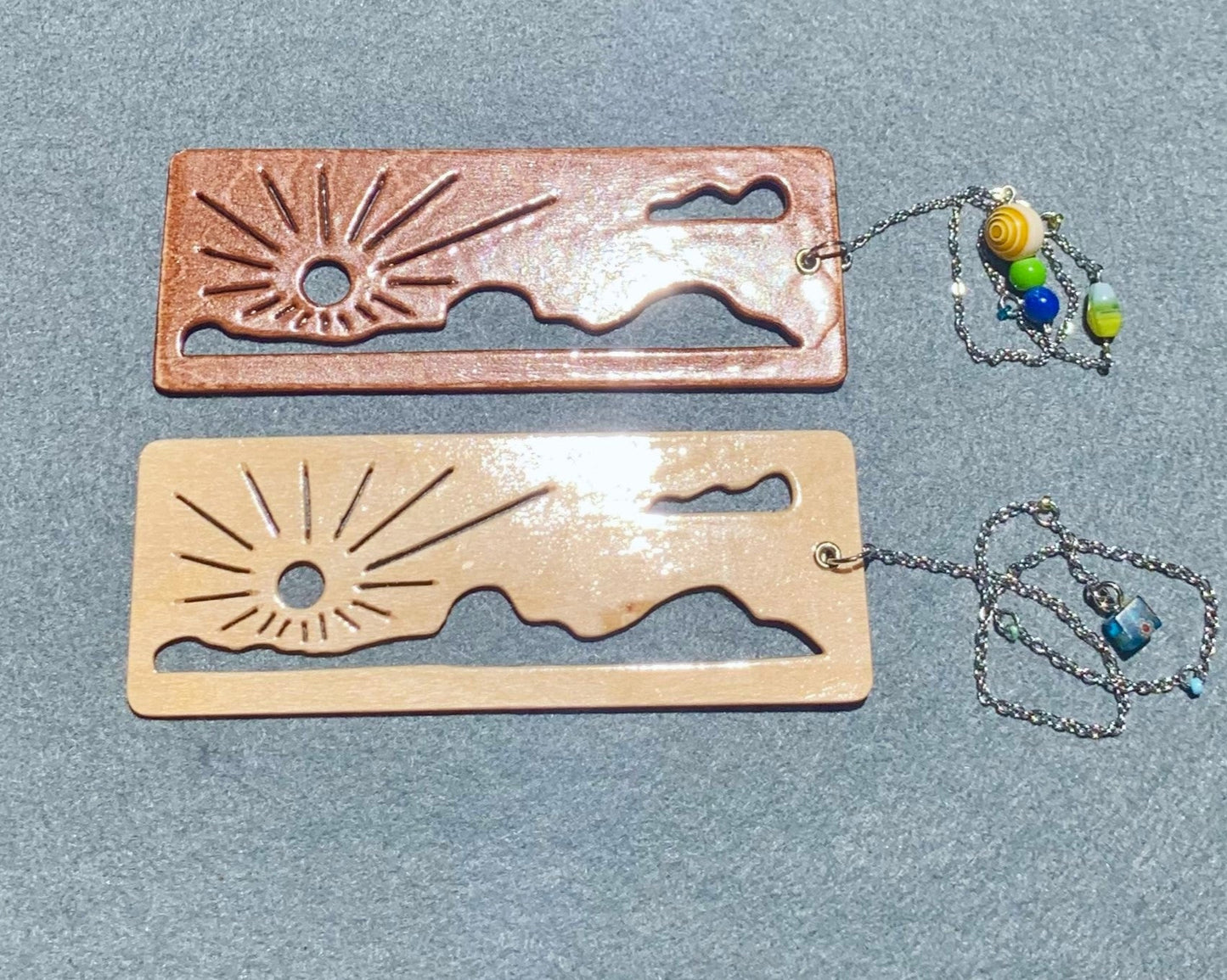 Cloud Sunrise Wooden Bookmark with Beaded Chain Tassel