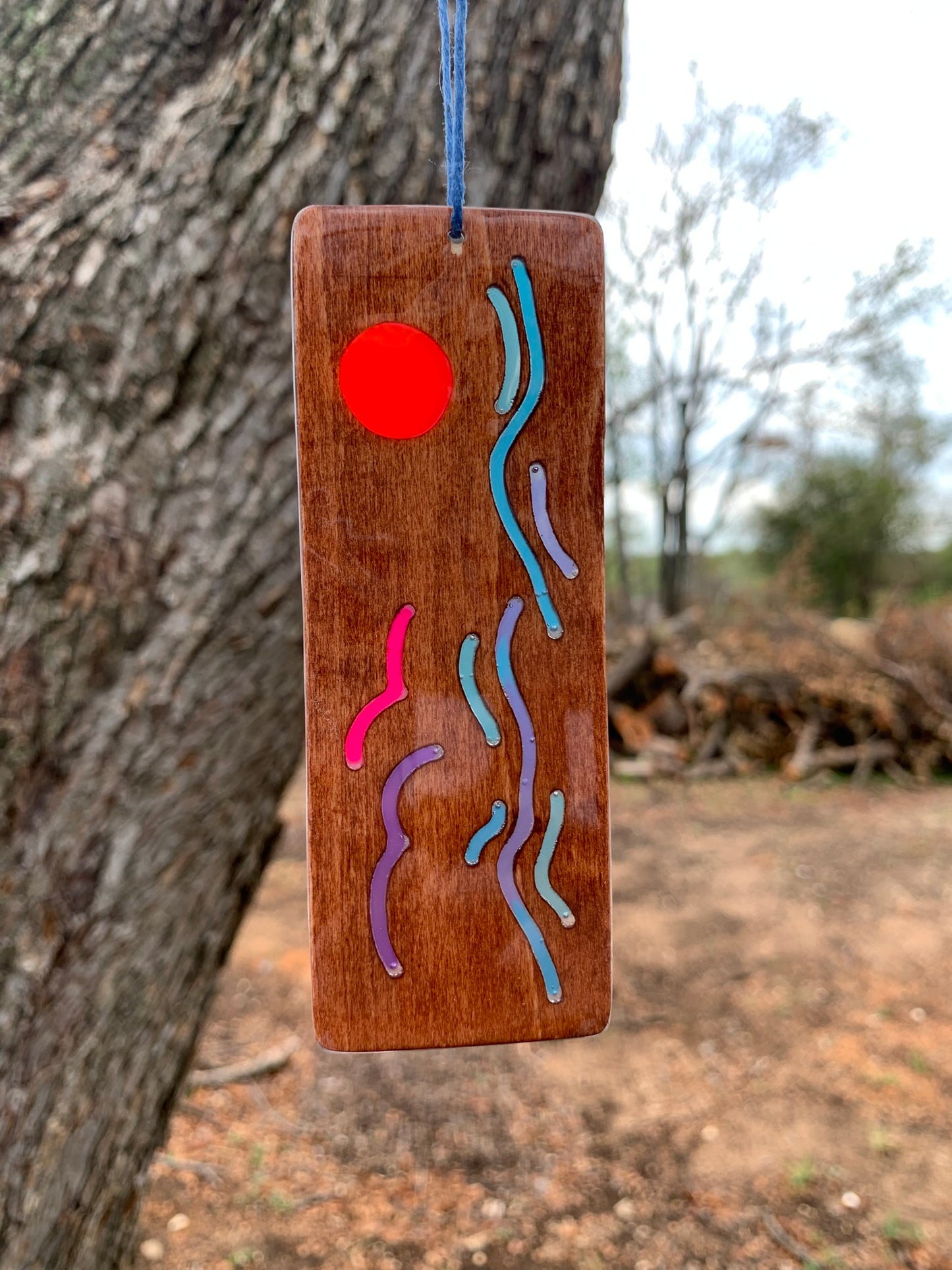 Ocean Sunset Wood & Resin Bookmark - Wavy