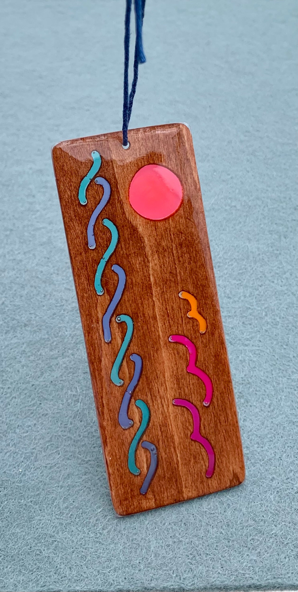 Ocean Sunset Wood & Resin Bookmark - Wave Pattern