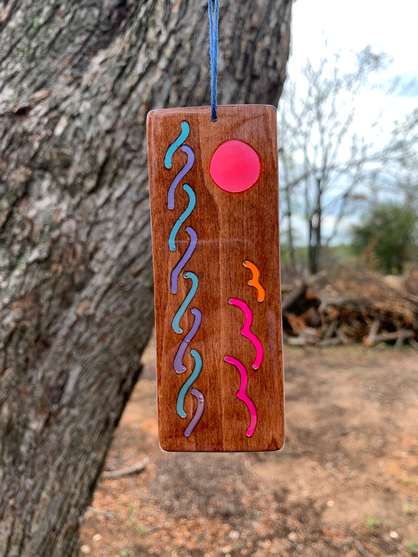 Ocean Sunset Wood & Resin Bookmark - Wave Pattern