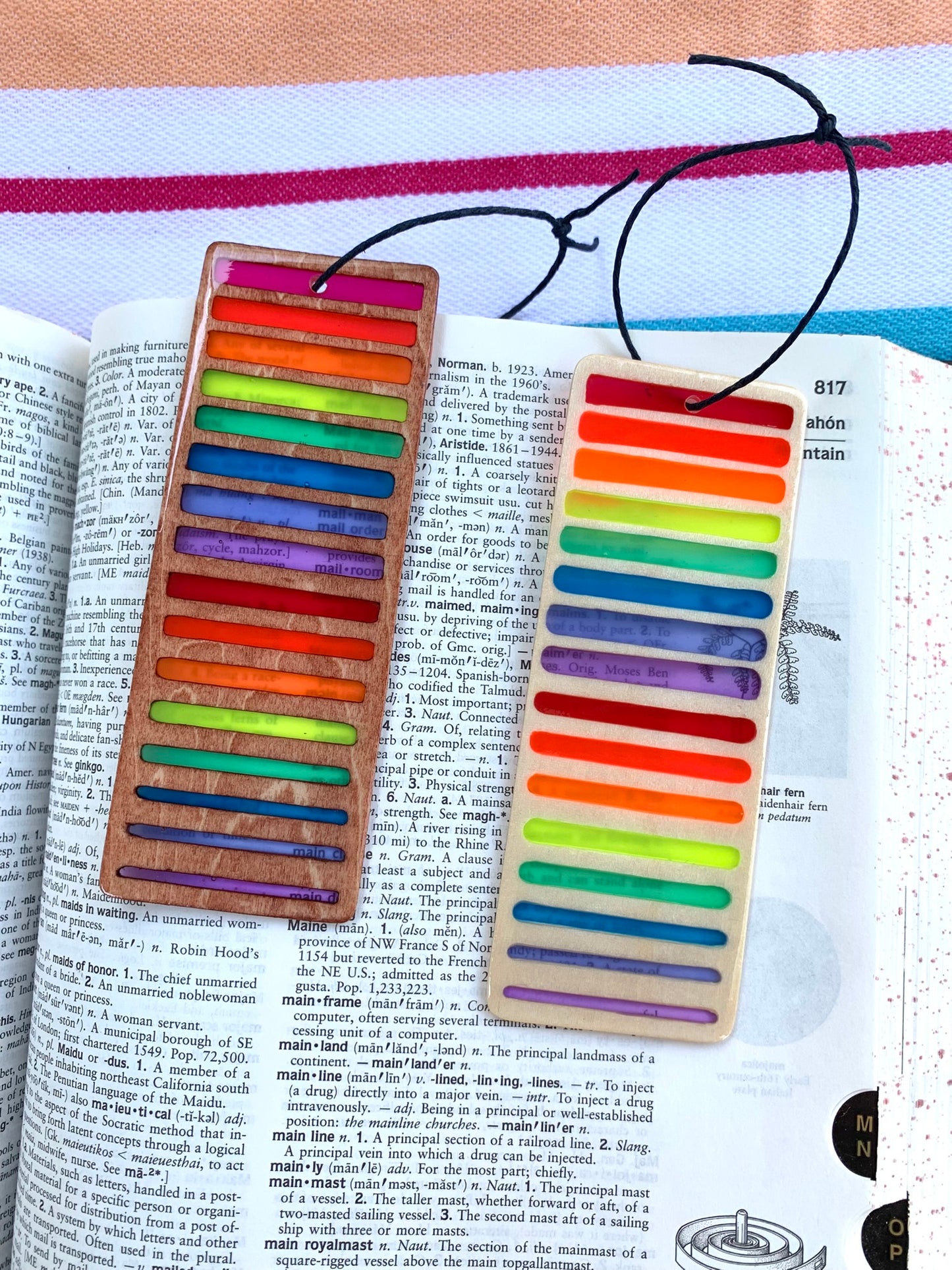 Gradient Lines Wood & Resin Bookmark - Teak Rainbow