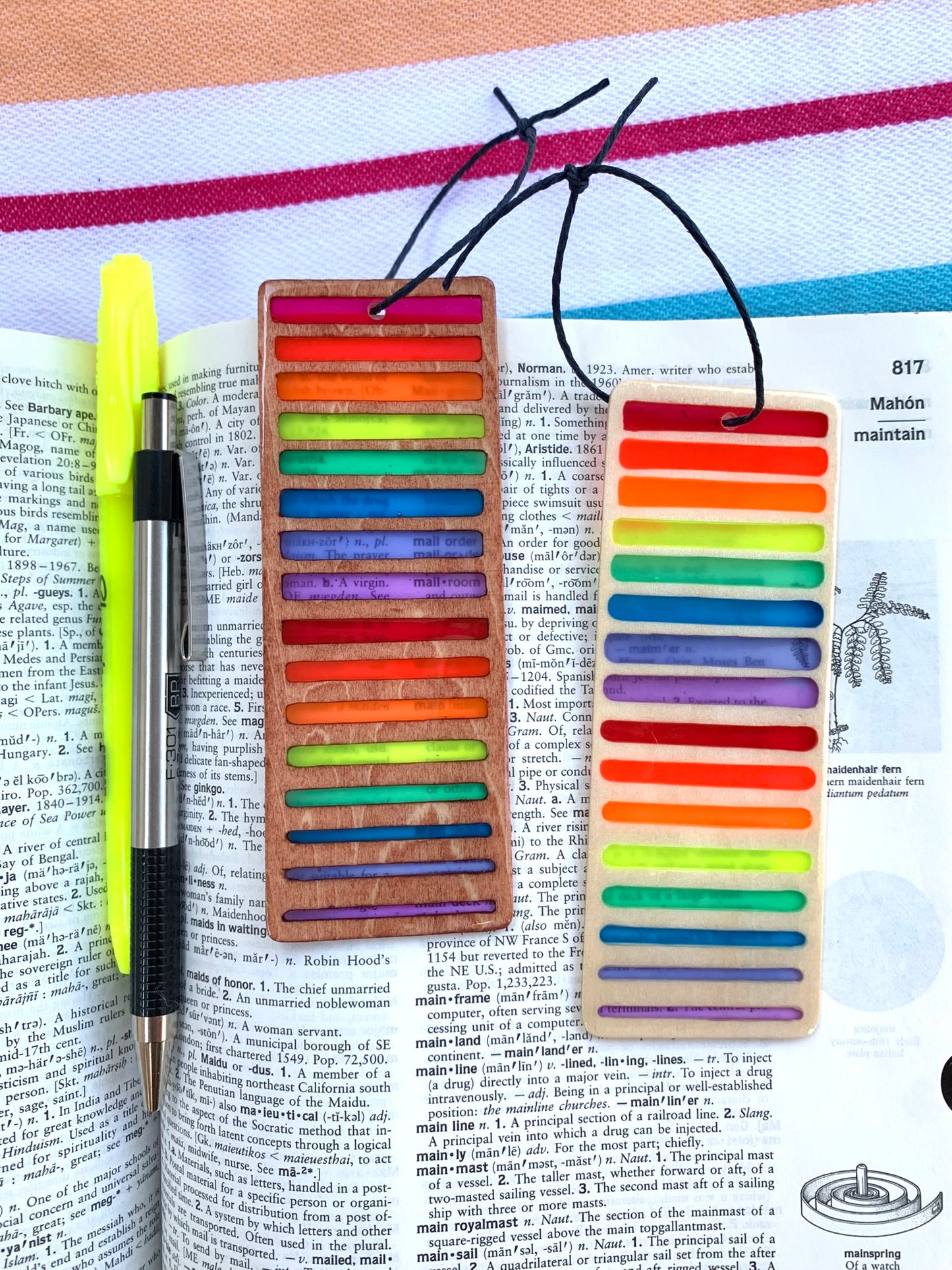 Gradient Lines Wood & Resin Bookmark - Teak Rainbow