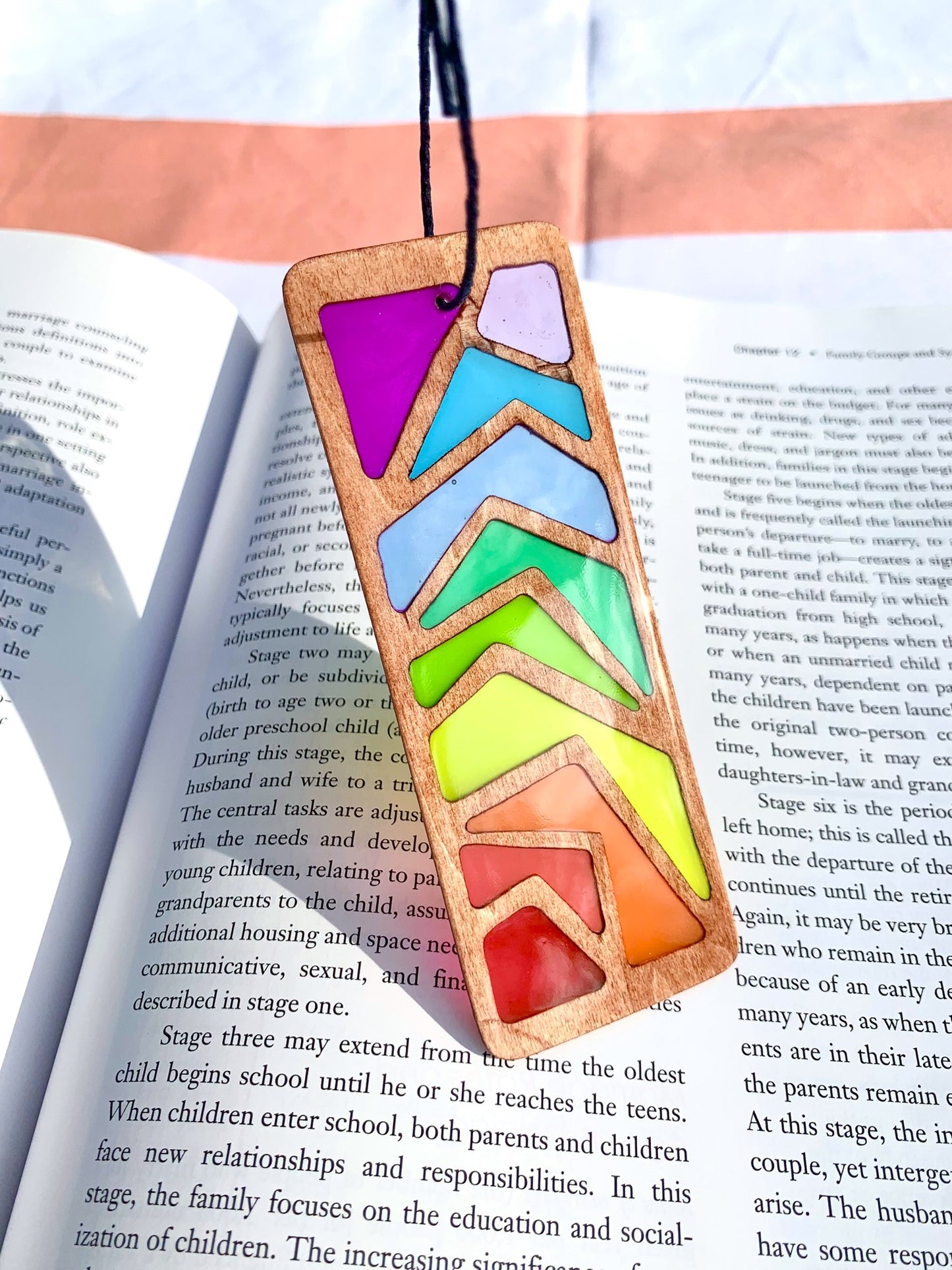 Zigzag Wood & Resin Bookmark - Teak Rainbow