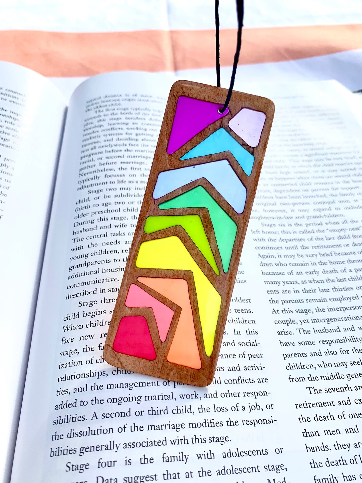 Zigzag Wood & Resin Bookmark - Teak Rainbow