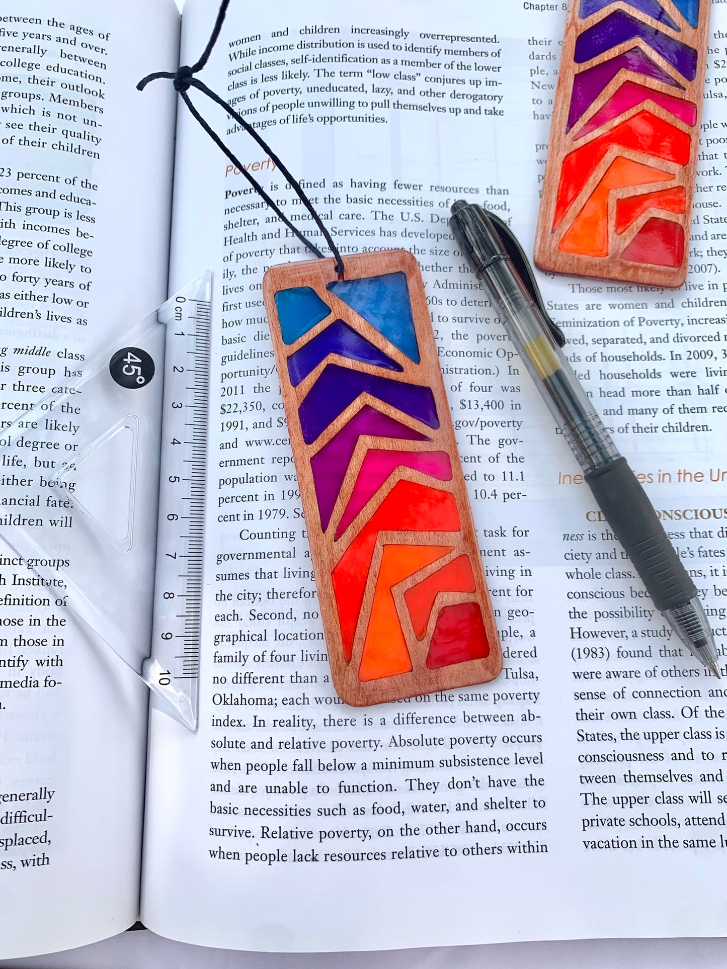 Zigzag Wood & Resin Bookmark - Vivid Teak Sunset