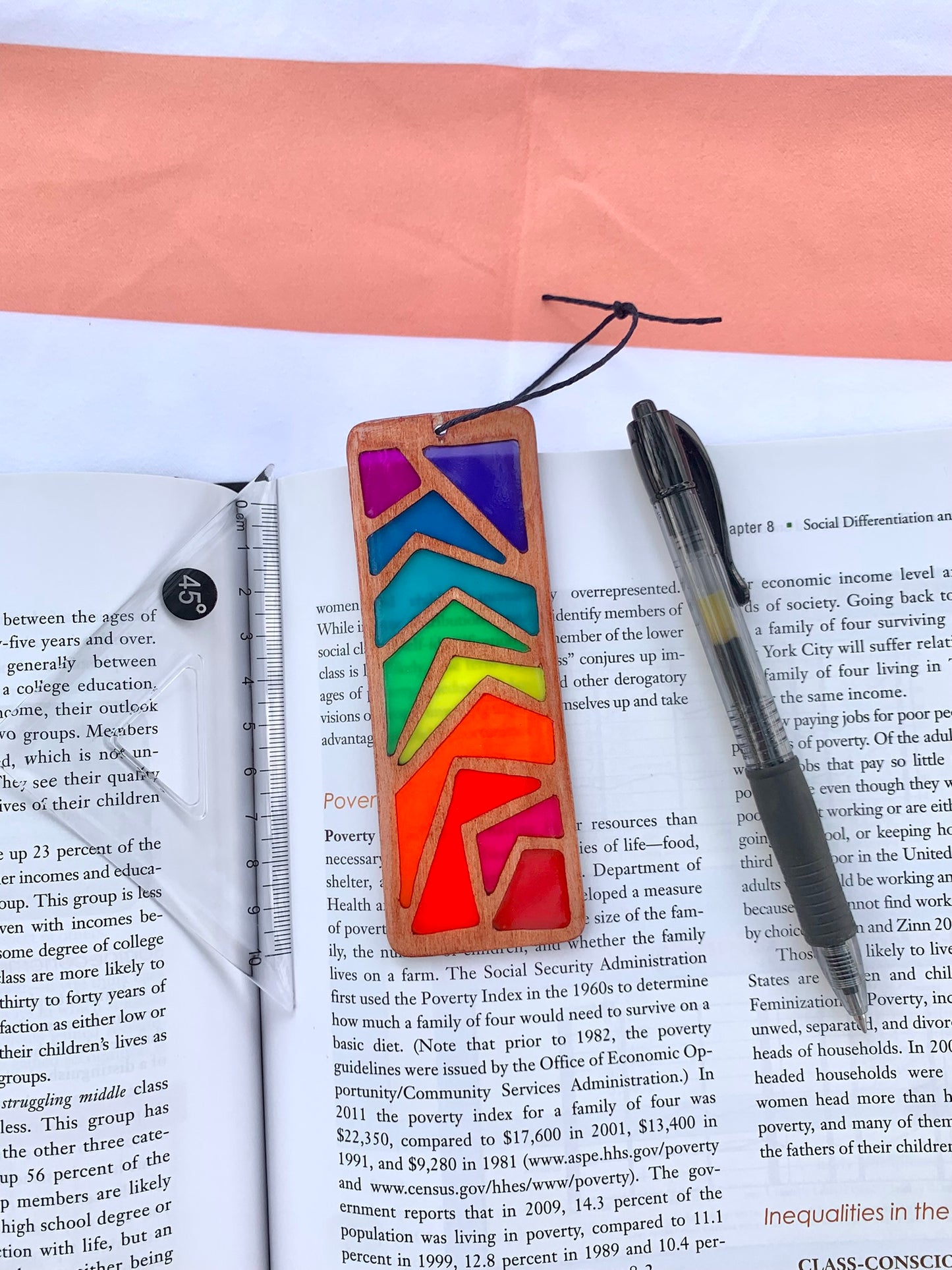 Zigzag Wood & Resin Bookmark - Teak Rainbow