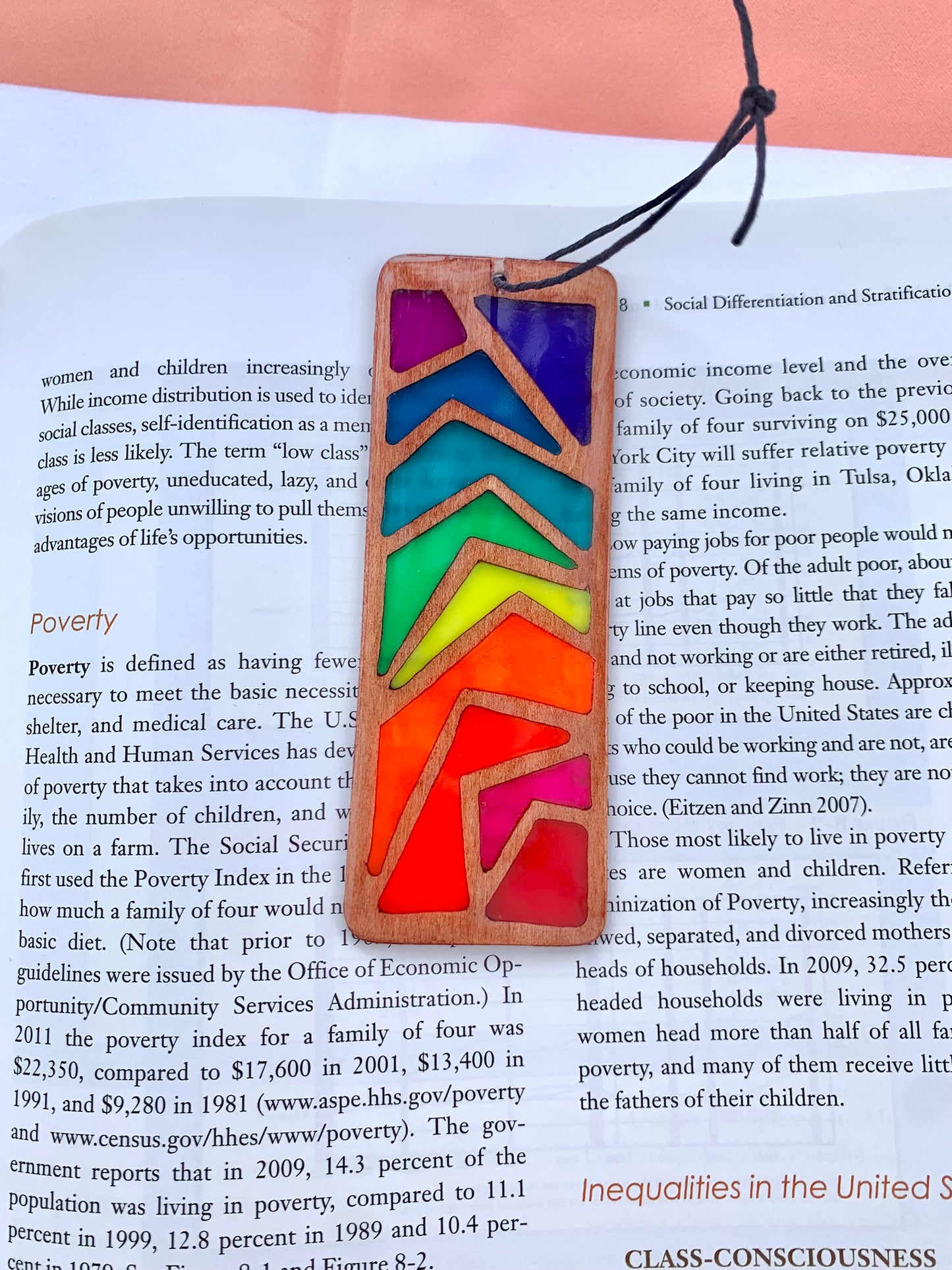 Zigzag Wood & Resin Bookmark - Teak Rainbow