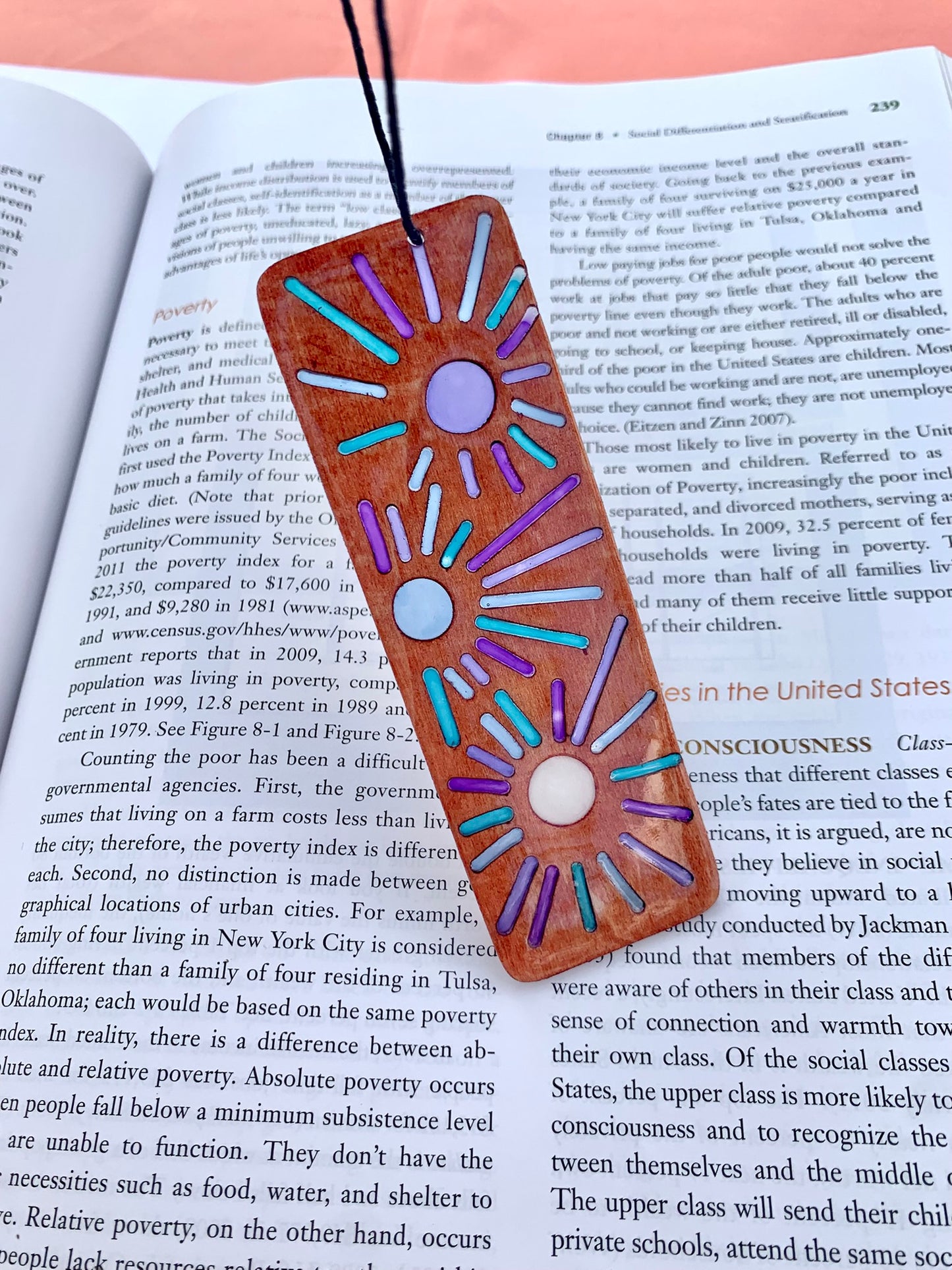 Sunburst Wood & Resin Bookmark - Teak Blues