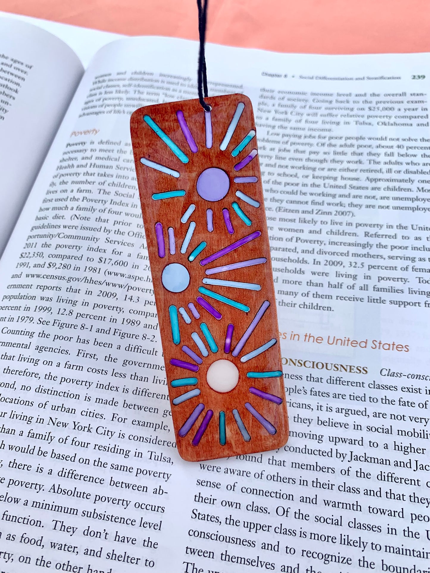 Sunburst Wood & Resin Bookmark - Teak Blues