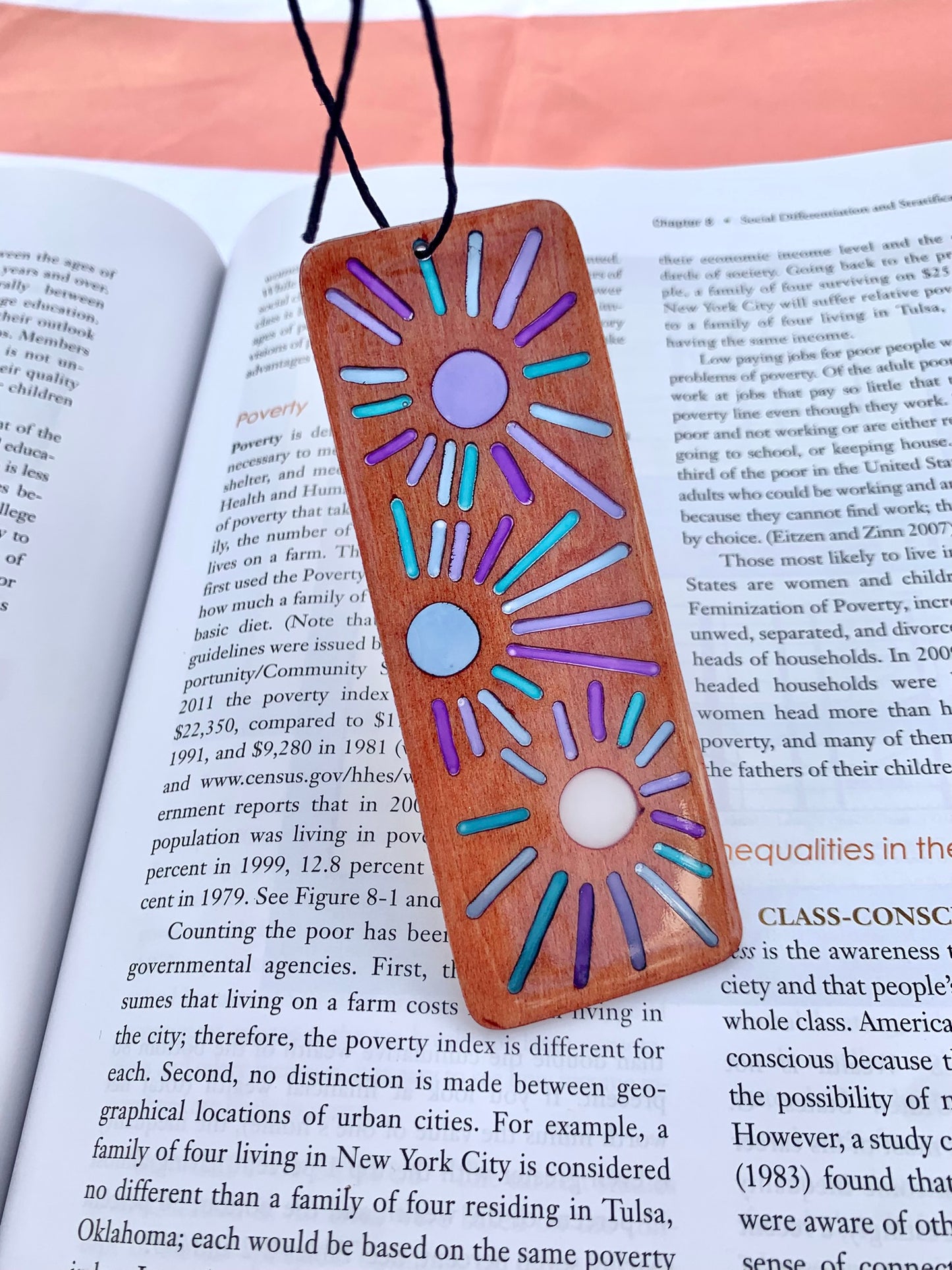 Sunburst Wood & Resin Bookmark - Teak Blues