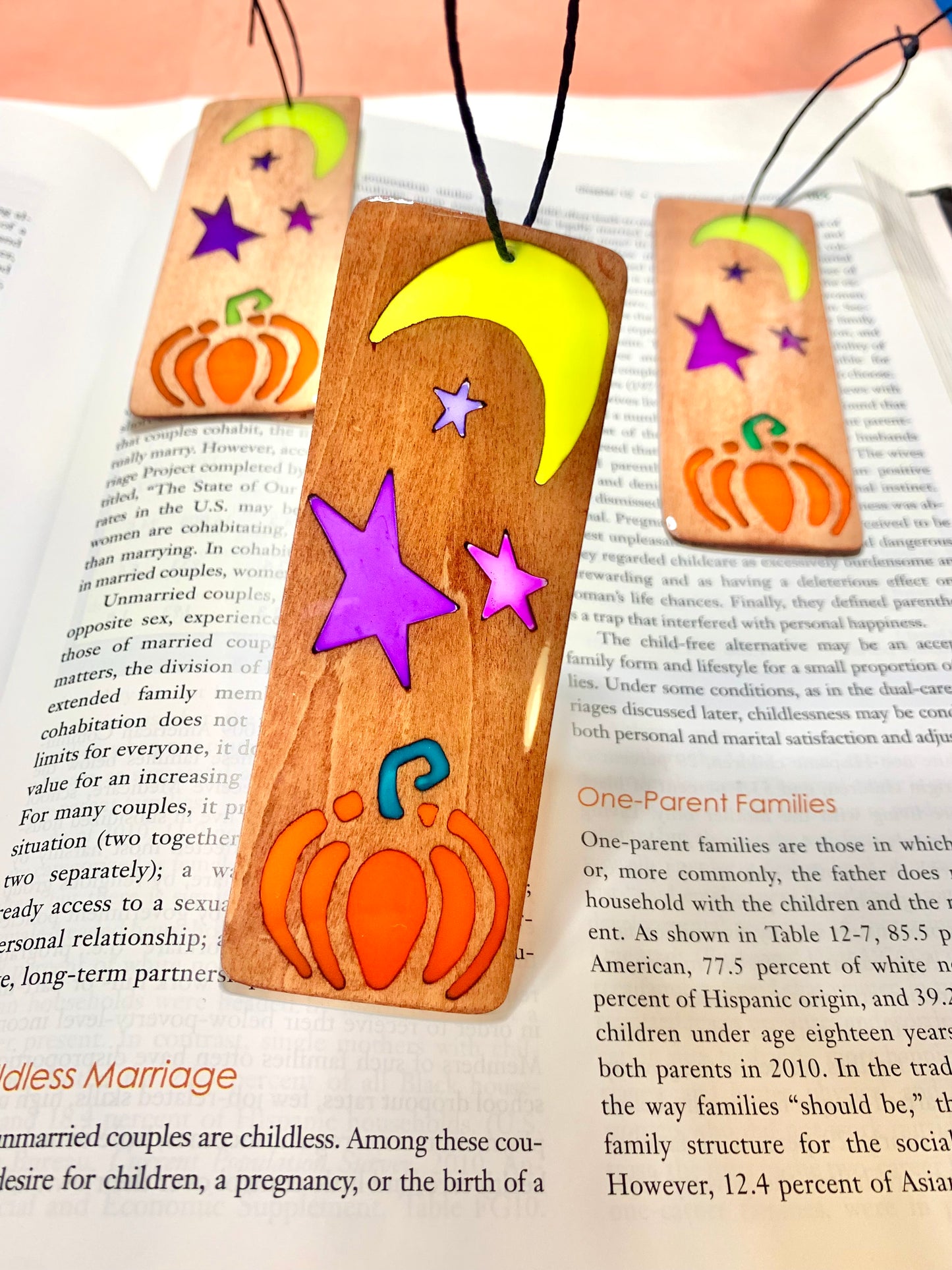 Halloween Pumpkin Wood & Resin Bookmark - Teak
