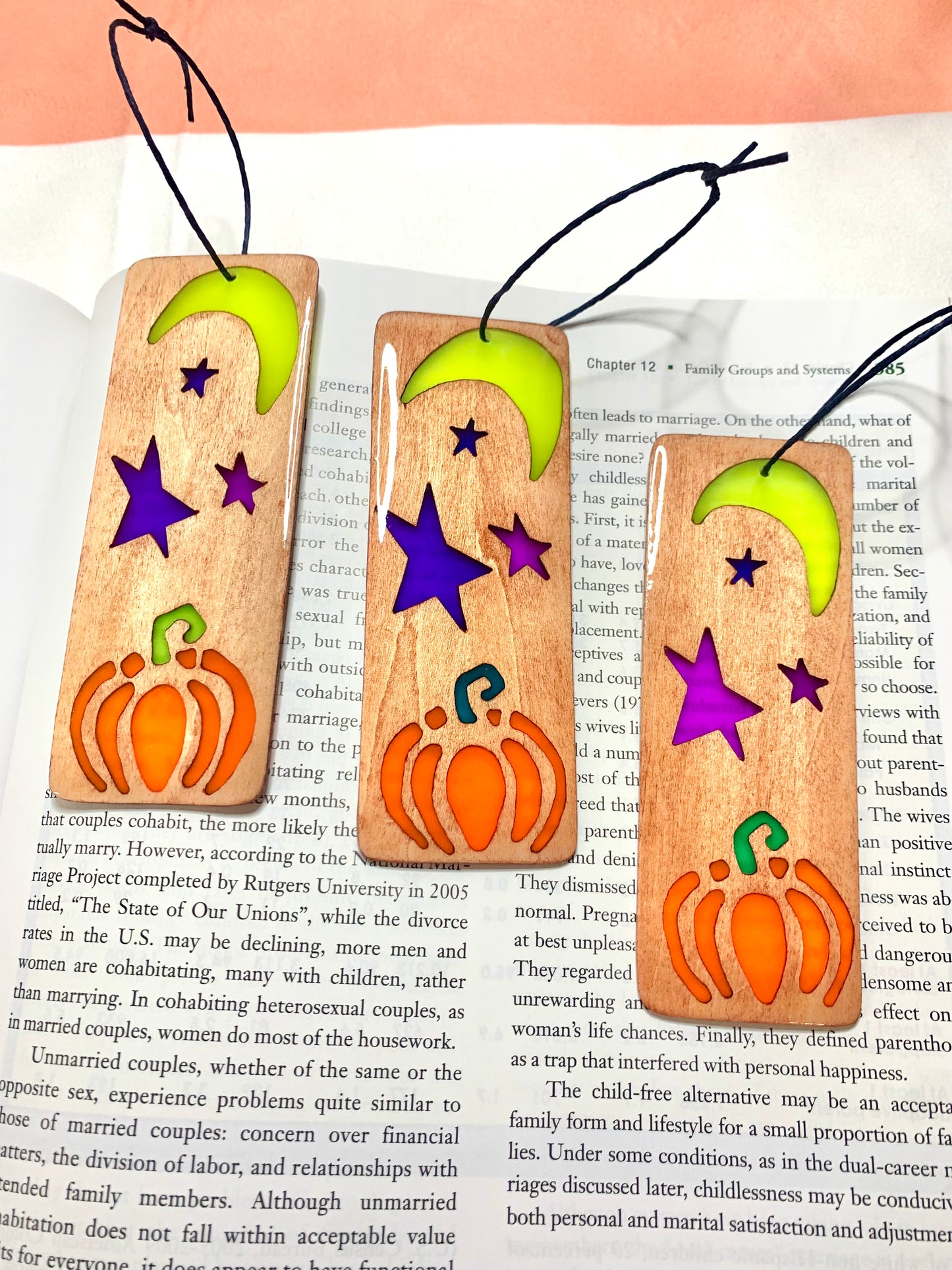 Halloween Pumpkin Wood & Resin Bookmark - Teak