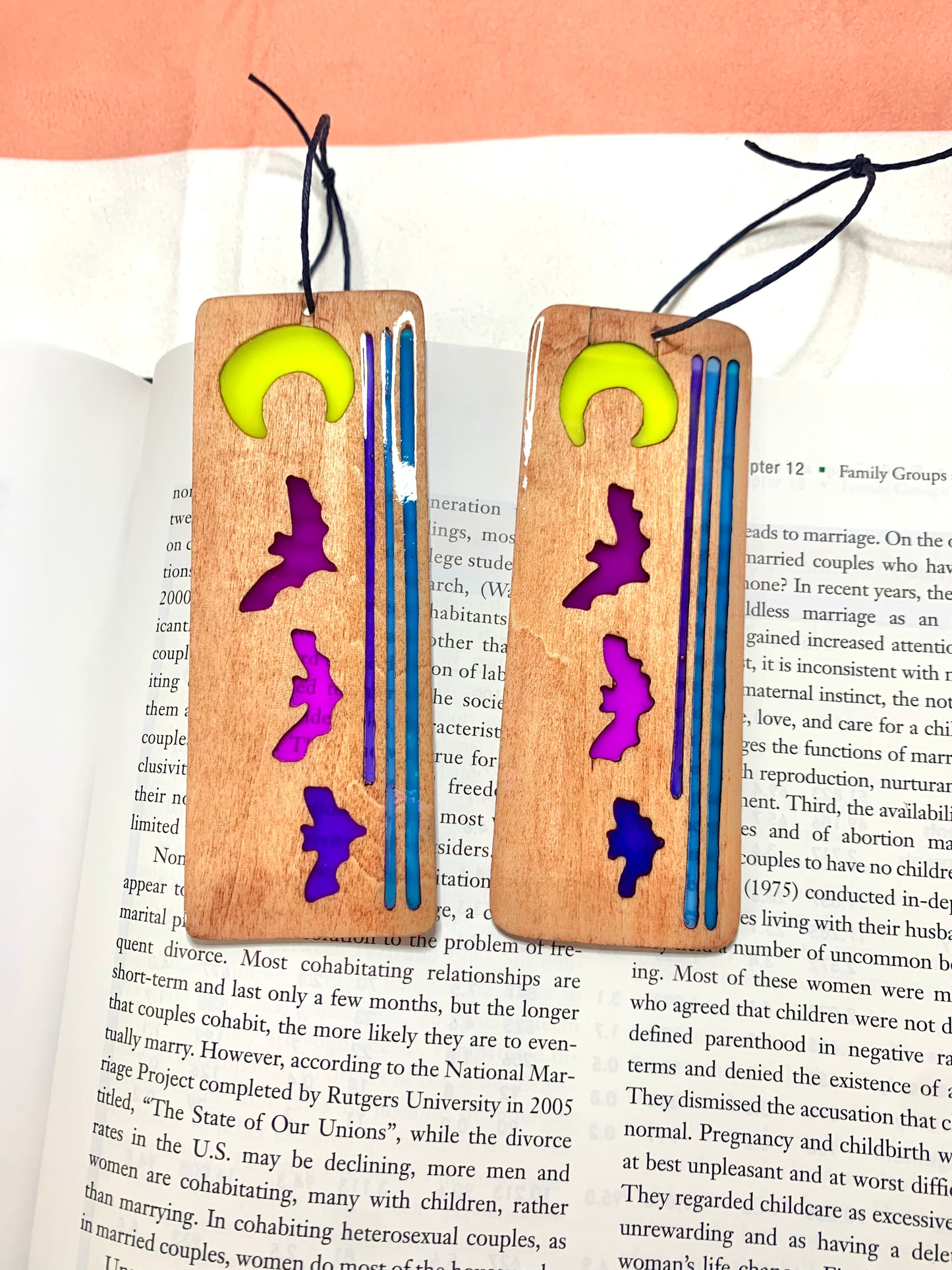 Cartoon Bat Moon Wood & Resin Bookmark - Teak